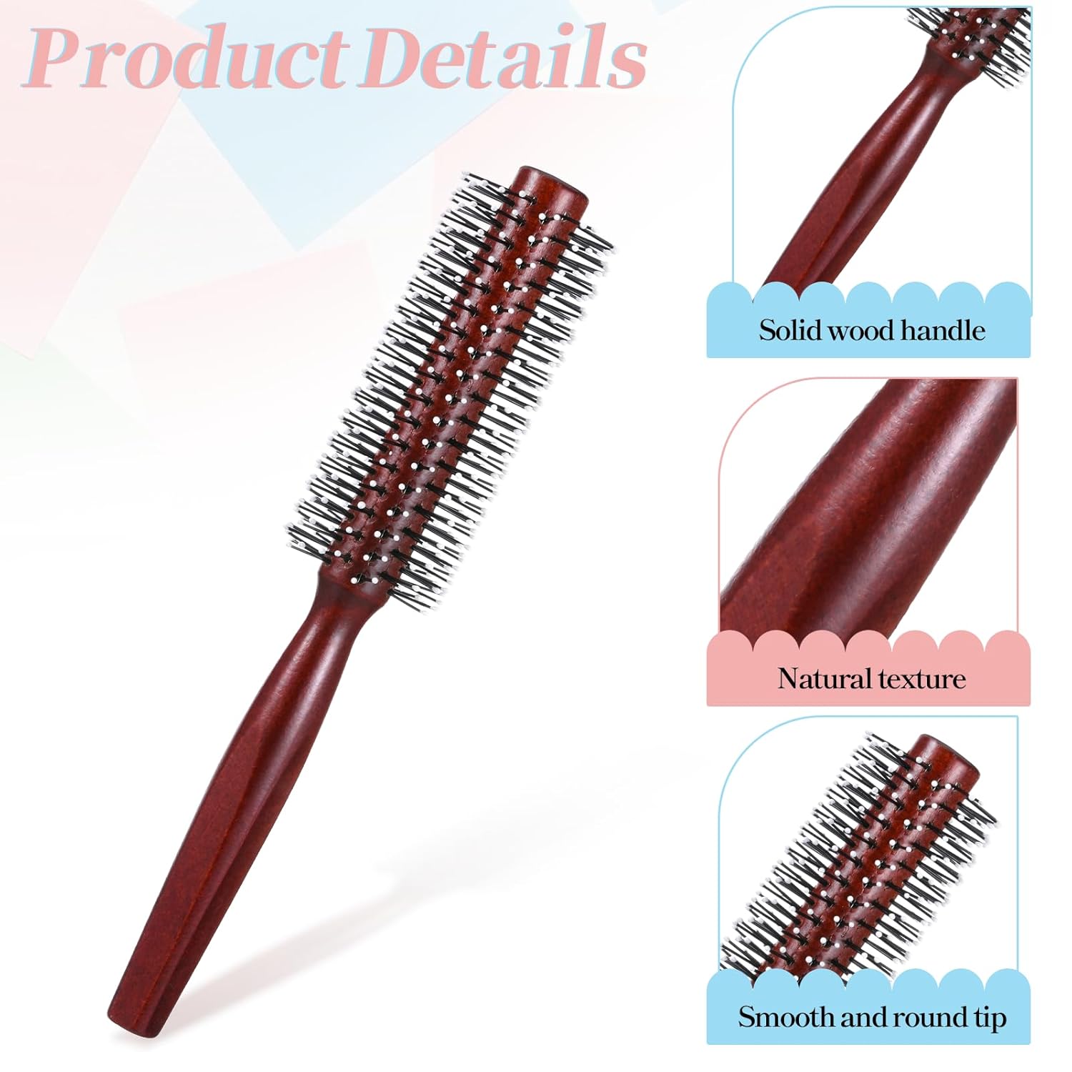 Small Round Brush for Short Hair, Round Brush for Blow Drying Styling Curling Heat Resistant Nylon Spherical Comb Teeth Styling Brushes Portable Travel Size Circular Hairbrush for Women and Men - Image 3