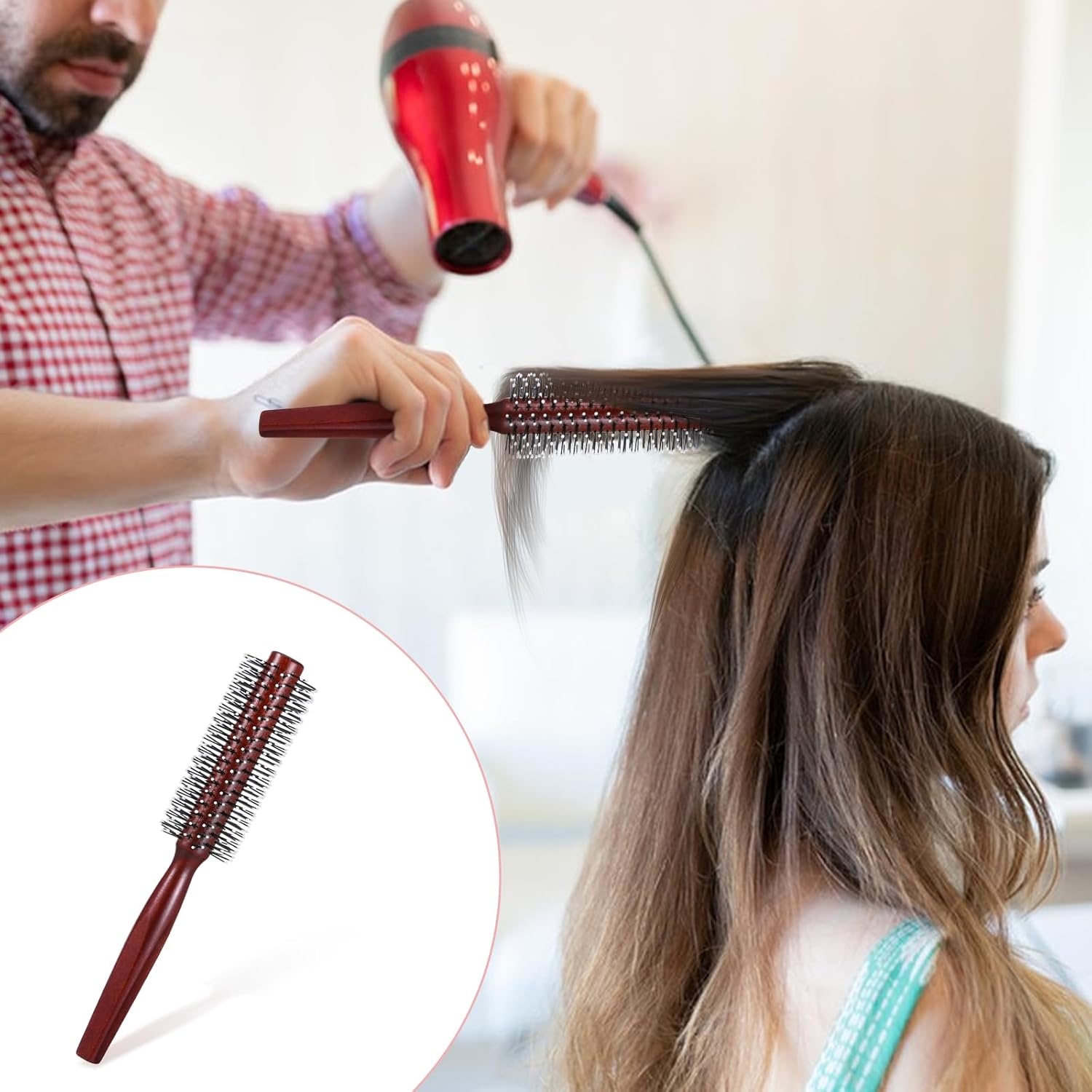 Small Round Brush for Short Hair, Round Brush for Blow Drying Styling Curling Heat Resistant Nylon Spherical Comb Teeth Styling Brushes Portable Travel Size Circular Hairbrush for Women and Men - Image 4
