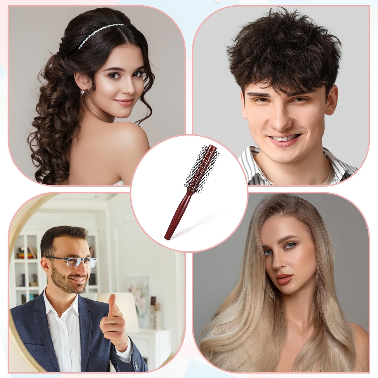 Small Round Brush for Short Hair, Round Brush for Blow Drying Styling Curling Heat Resistant Nylon Spherical Comb Teeth Styling Brushes Portable Travel Size Circular Hairbrush for Women and Men - Image 6