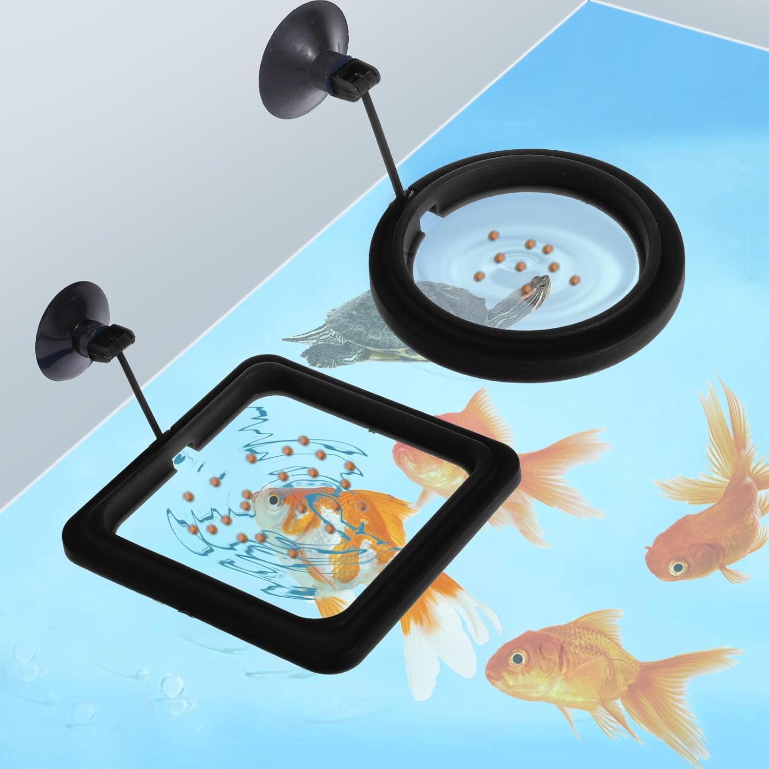 2 PCS Fish Feeding Ring, Aquarium Feeding Ring Automatic Goldfish Tank Feeder Dispenser Auto Live Betta Fish Vacation Feeder Floating Food Accessories for Turtle, Coral, Goldfish (Black) - Image 1