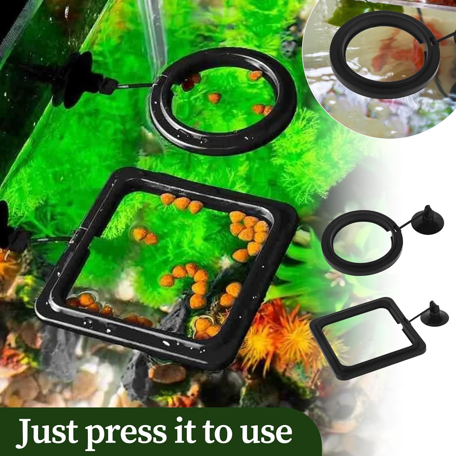 2 PCS Fish Feeding Ring, Aquarium Feeding Ring Automatic Goldfish Tank Feeder Dispenser Auto Live Betta Fish Vacation Feeder Floating Food Accessories for Turtle, Coral, Goldfish (Black) - Image 4
