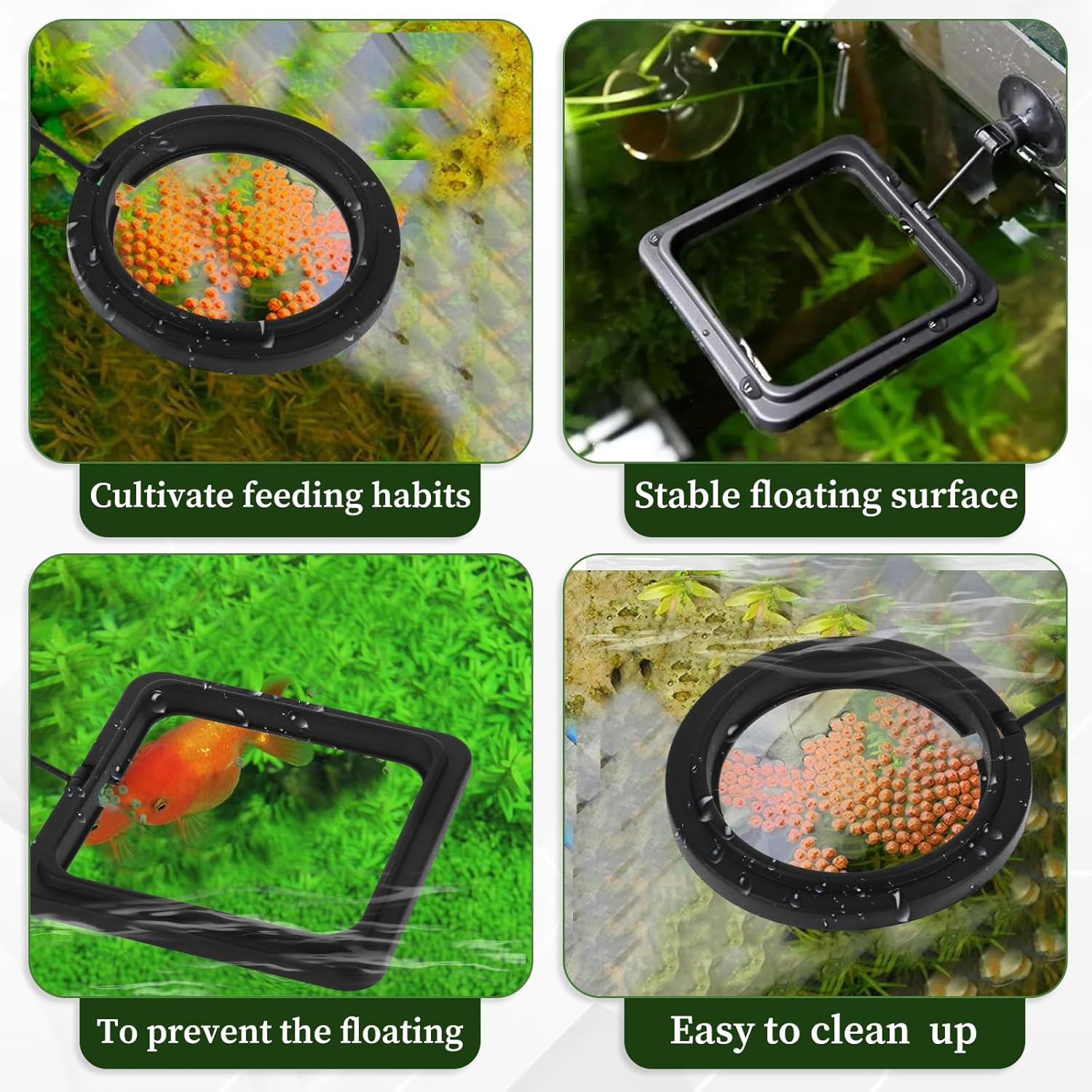 2 PCS Fish Feeding Ring, Aquarium Feeding Ring Automatic Goldfish Tank Feeder Dispenser Auto Live Betta Fish Vacation Feeder Floating Food Accessories for Turtle, Coral, Goldfish (Black) - Image 5