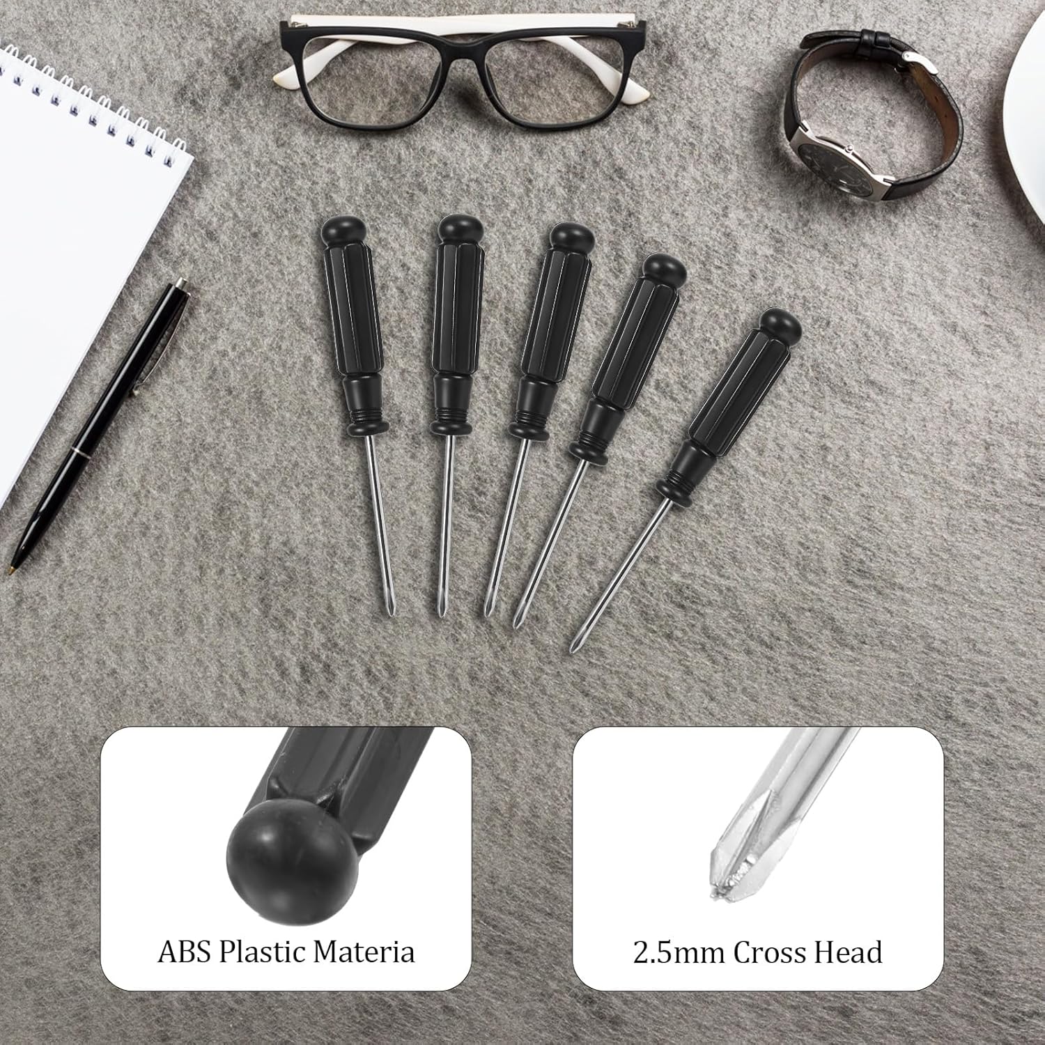 10 Pcs Mini Phillips Screwdriver, 2.5 mm Small Screwdriver Cross Head Tiny Screwdrivers with Black Non-Slip Handles 3.7