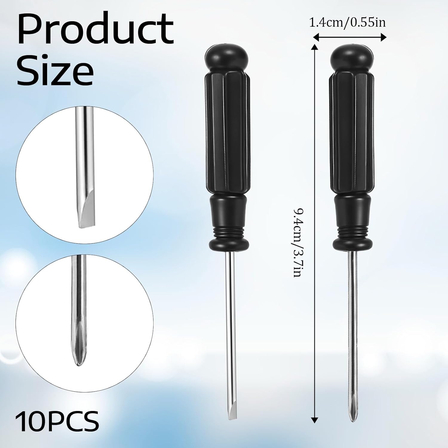 10 Pcs Mini Phillips Screwdriver, 2.5 mm Small Screwdriver Cross Head Tiny Screwdrivers with Black Non-Slip Handles 3.7