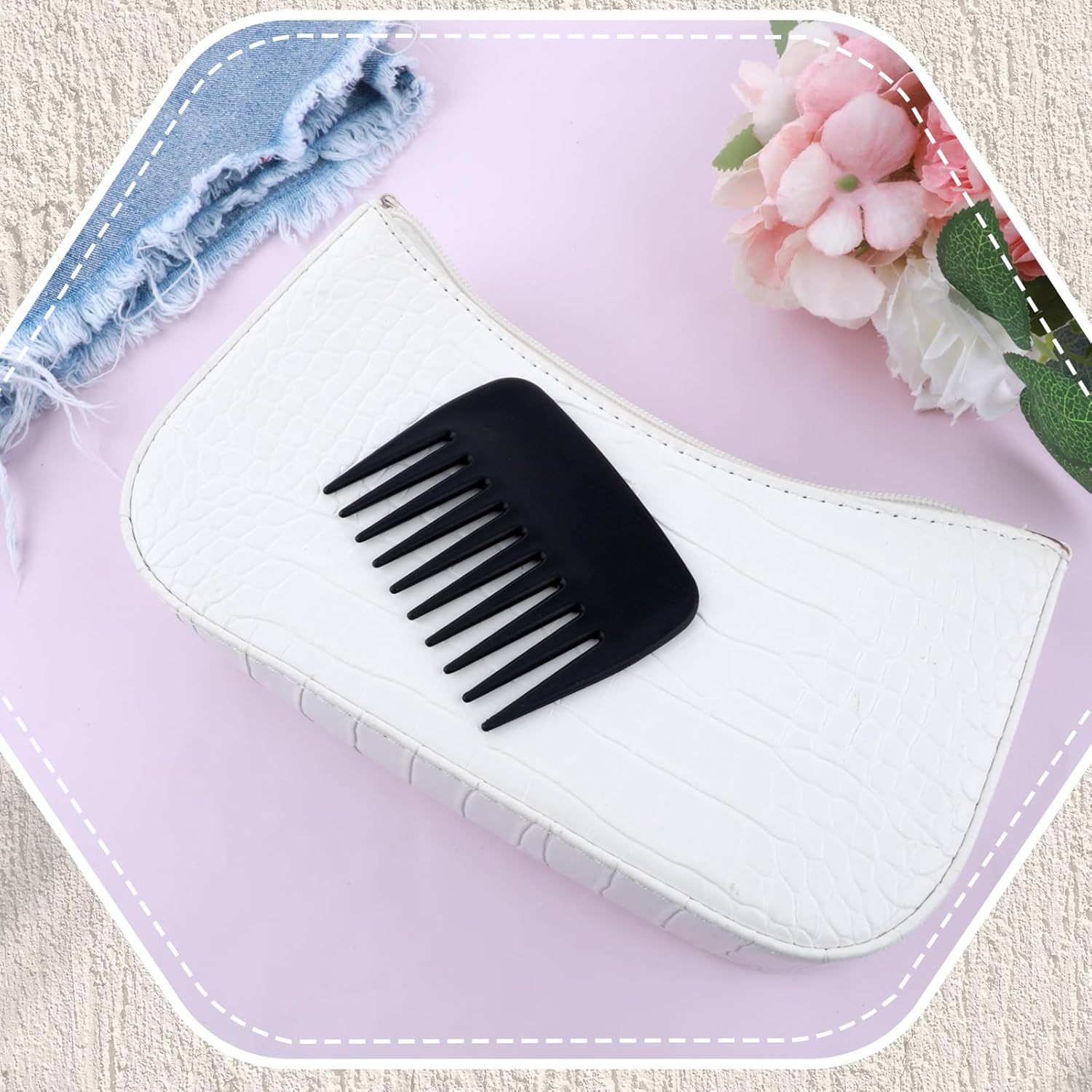 2 Pcs Wide Tooth Comb, Pocket Small Travel Mini Curly Hair Comb Wallet Shower Styling Comb Suitable for Women and Men Straight, Curly Hair, Wet and Dry Hair for Travel and Home Use, Black - Image 2