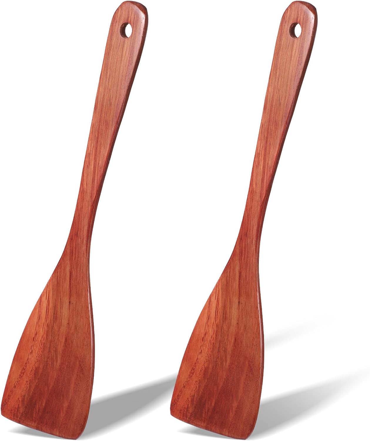 2 Pcs Wooden Spatula for Cooking, 12.2 Inch Long Handle Wood Flat Frying Cooking Spatulas, Wooden Kitchen Spatula Scraper Utensils, Right Hand Woods Turner for Nonstick Pans Cook Frying Baking - Image 1