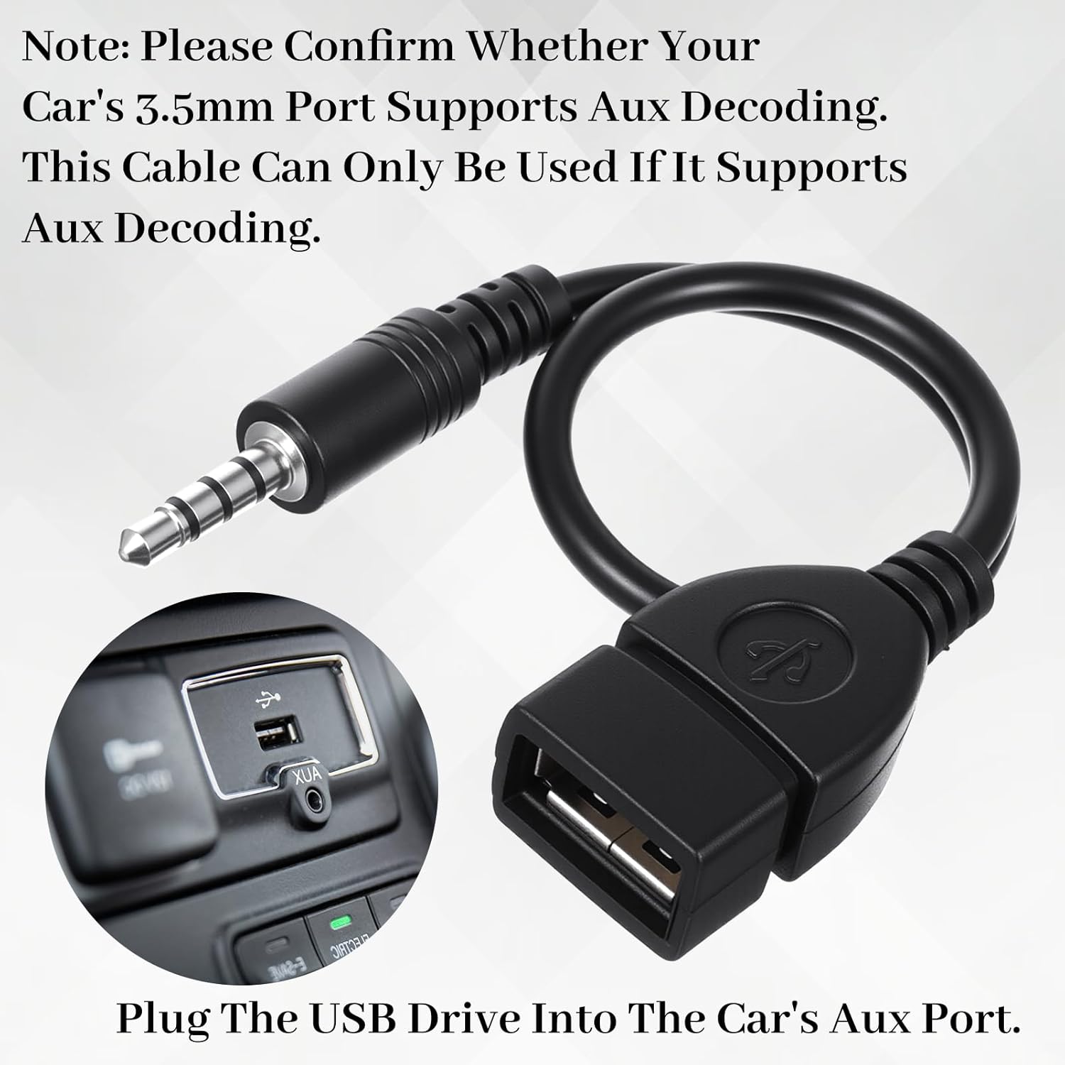 USB to AUX Audio Adapter, 3.5 mm Male AUX Audio Jack Plug to USB 2.0 Female Converter Adapter Cable Cord 9 Inch Length Black OTG Adapters Accessories for Car Playing Music with U-Disk - Image 4