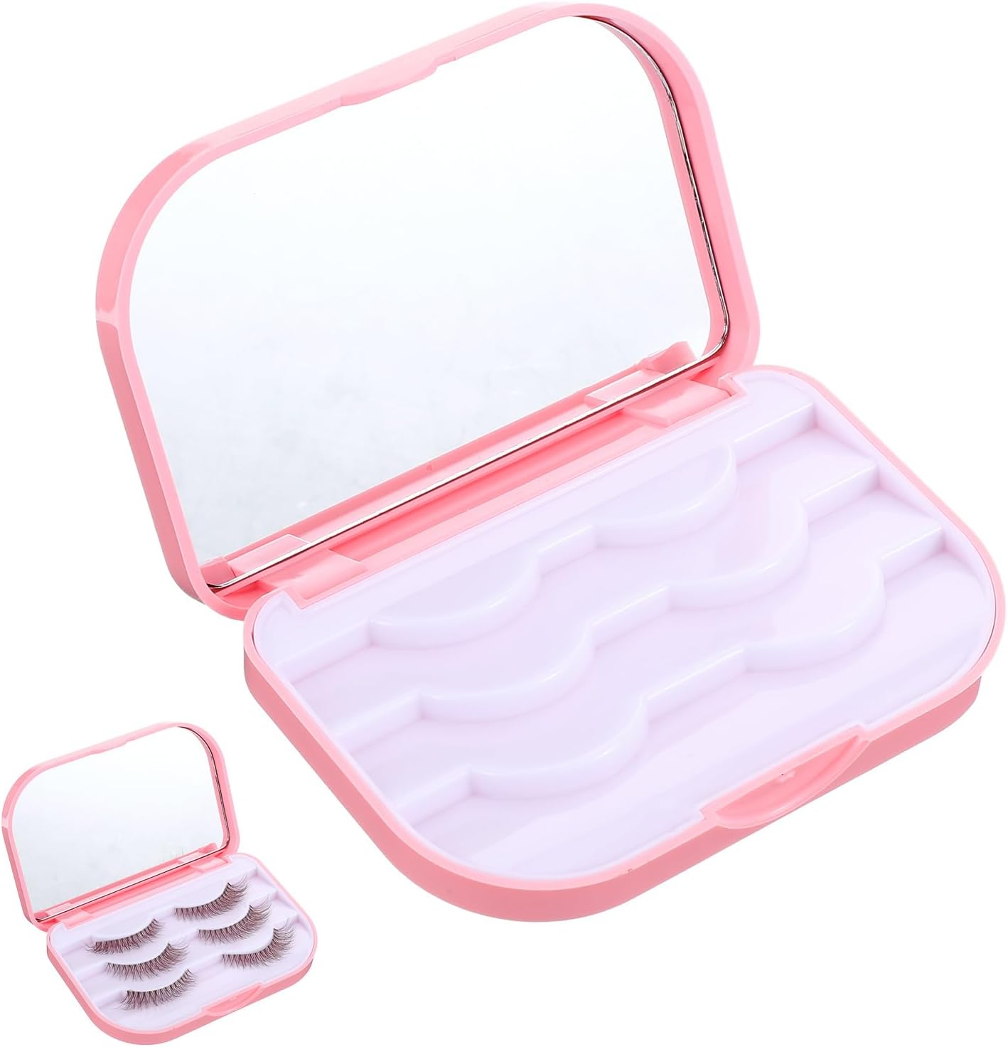 Eyelash Storage Case, 3 Layer Lash Case Makeup Storage Box with Makeup Mirror Empty Travel Cases Cosmetic Organizer Box Fake Eyelash Container Lash Packaging (Pink) - Image 1