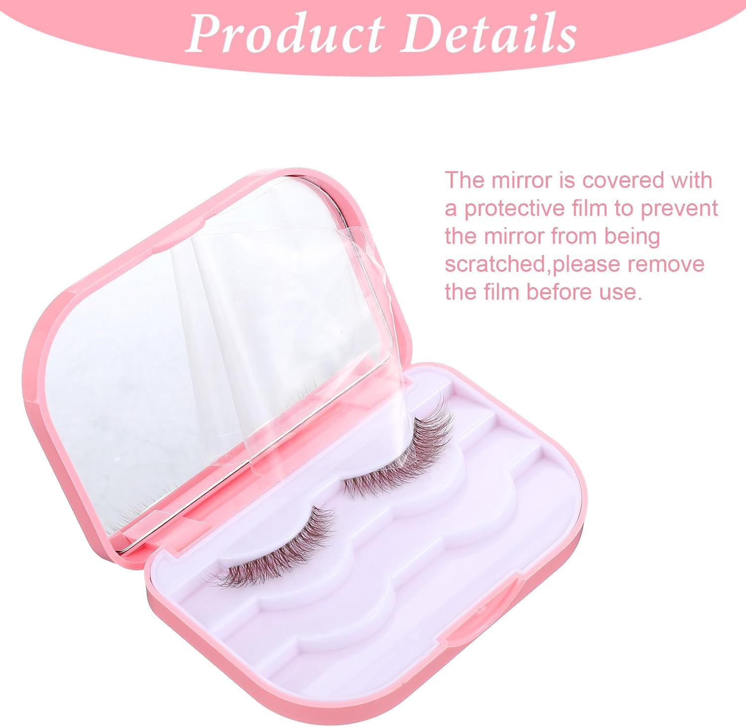 Eyelash Storage Case, 3 Layer Lash Case Makeup Storage Box with Makeup Mirror Empty Travel Cases Cosmetic Organizer Box Fake Eyelash Container Lash Packaging (Pink) - Image 3