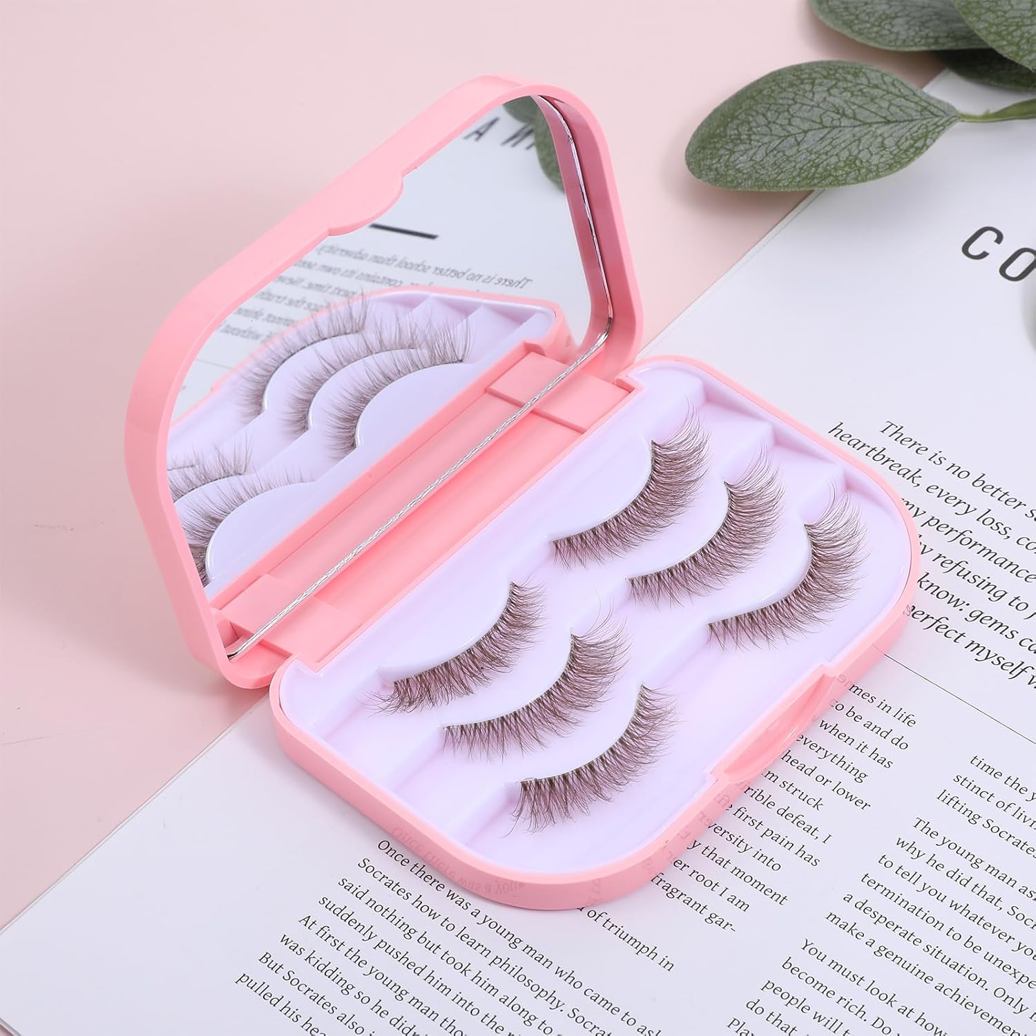 Eyelash Storage Case, 3 Layer Lash Case Makeup Storage Box with Makeup Mirror Empty Travel Cases Cosmetic Organizer Box Fake Eyelash Container Lash Packaging (Pink) - Image 4