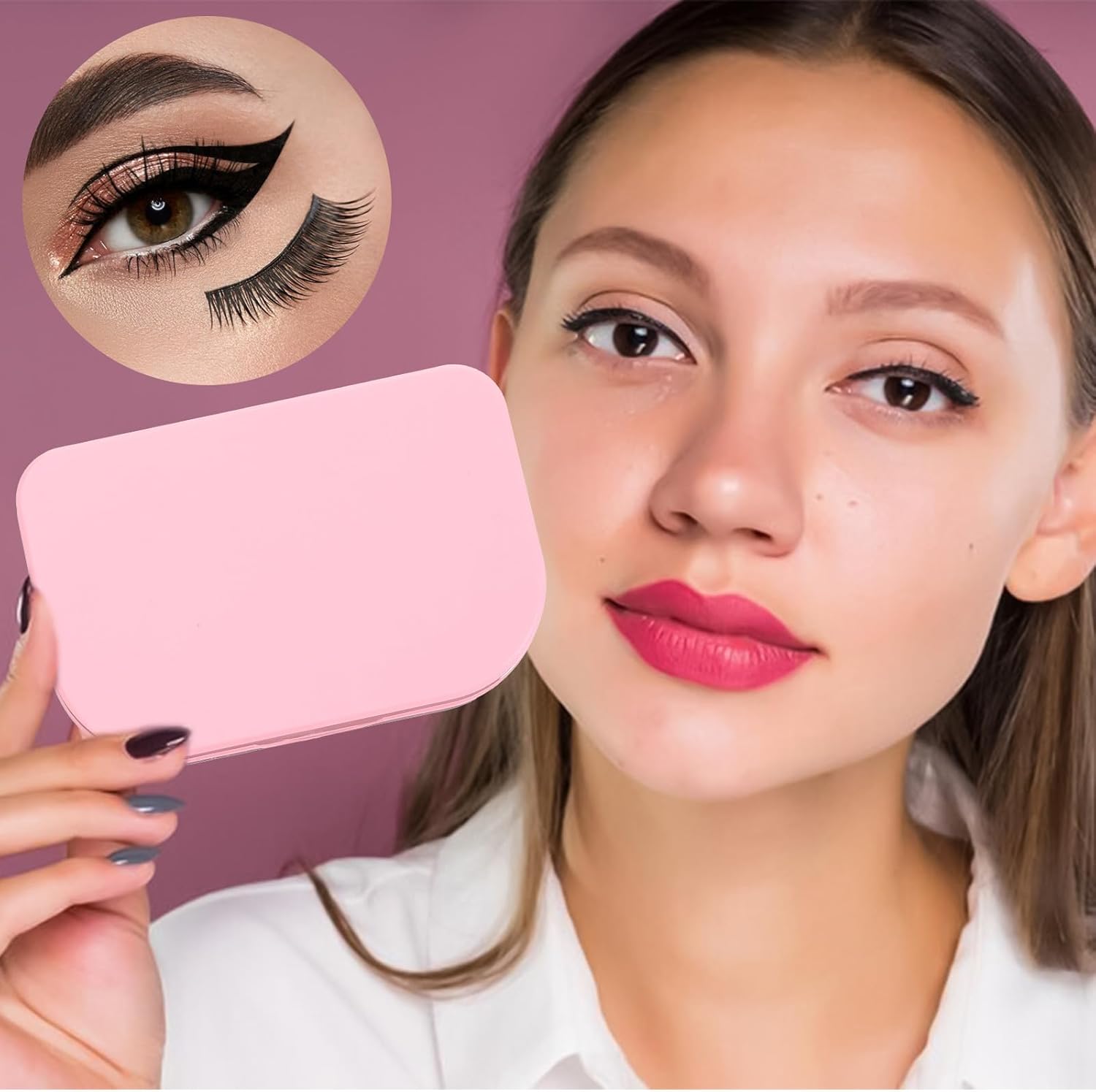 Eyelash Storage Case, 3 Layer Lash Case Makeup Storage Box with Makeup Mirror Empty Travel Cases Cosmetic Organizer Box Fake Eyelash Container Lash Packaging (Pink) - Image 5