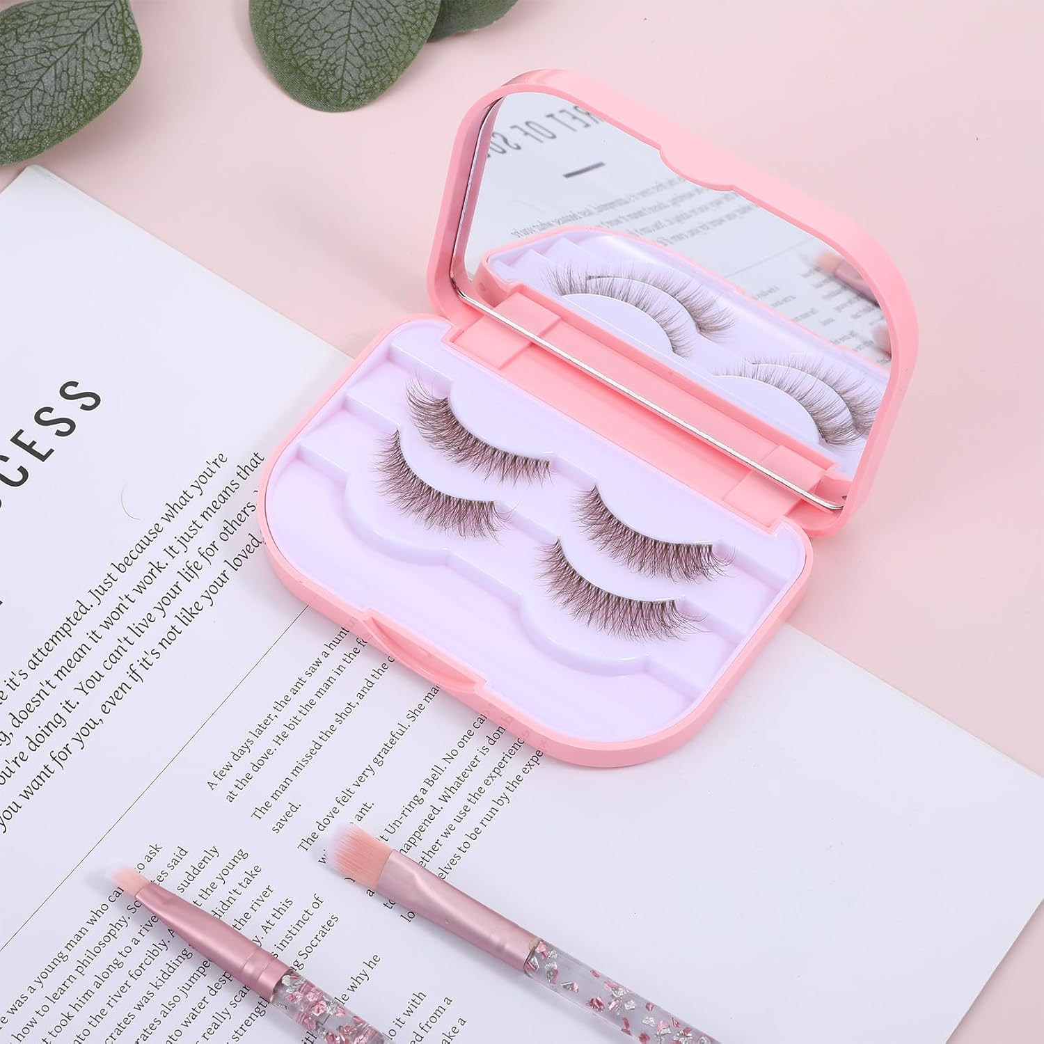 Eyelash Storage Case, 3 Layer Lash Case Makeup Storage Box with Makeup Mirror Empty Travel Cases Cosmetic Organizer Box Fake Eyelash Container Lash Packaging (Pink) - Image 7