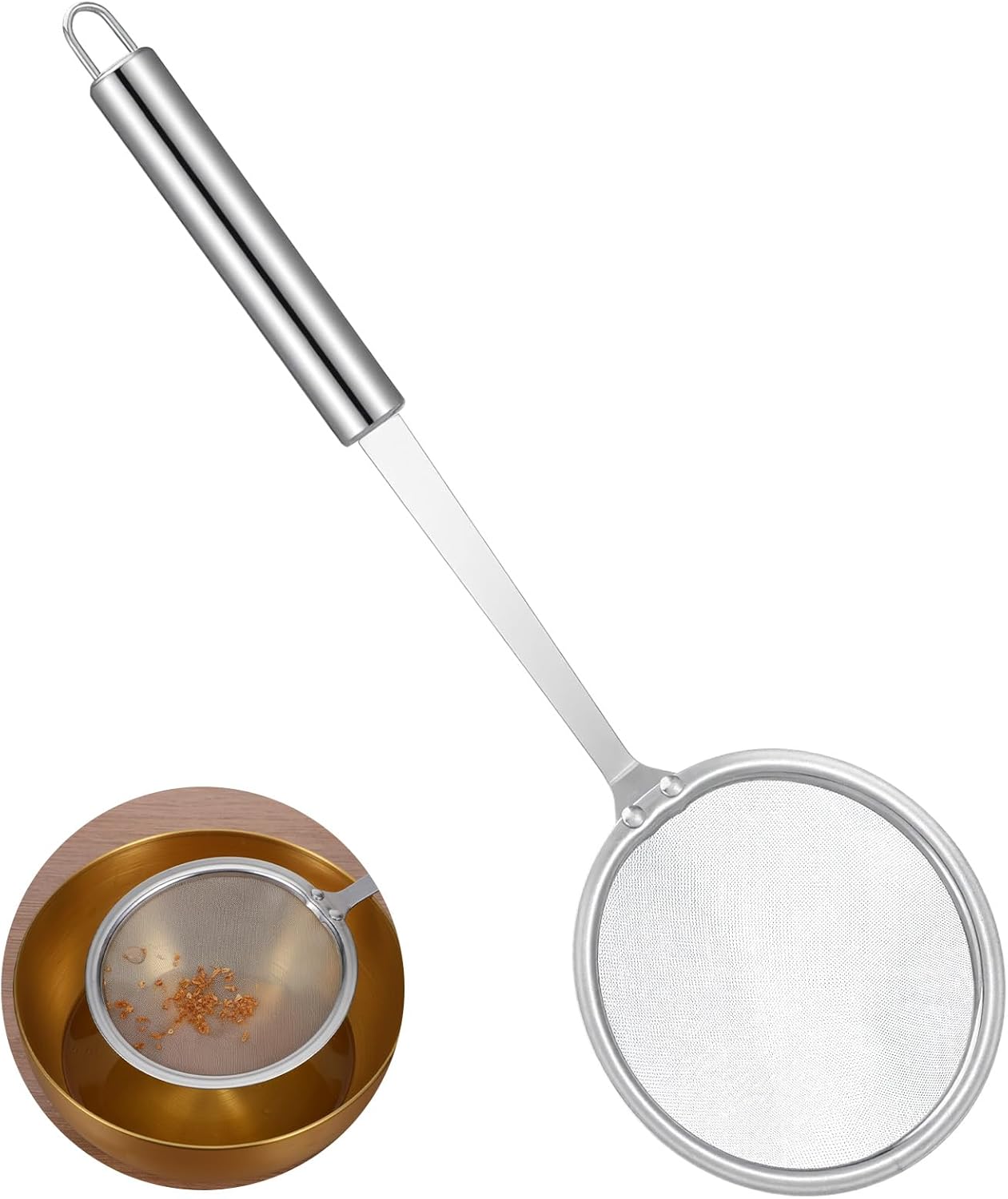 Stainless Steel Fat Skimmer Spoon 4” Fine Mesh Strainer with 9” Heat-Resistant Handle Grease Strainer Spoon Fat Separator for Cooking Frying Quinoa Soup Miso Foam Grease - Image 1