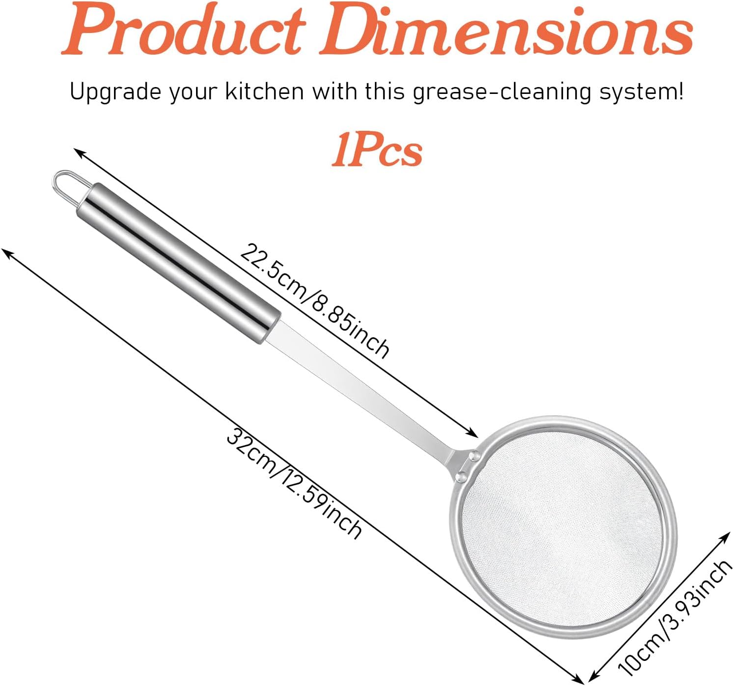 Stainless Steel Fat Skimmer Spoon 4” Fine Mesh Strainer with 9” Heat-Resistant Handle Grease Strainer Spoon Fat Separator for Cooking Frying Quinoa Soup Miso Foam Grease - Image 2