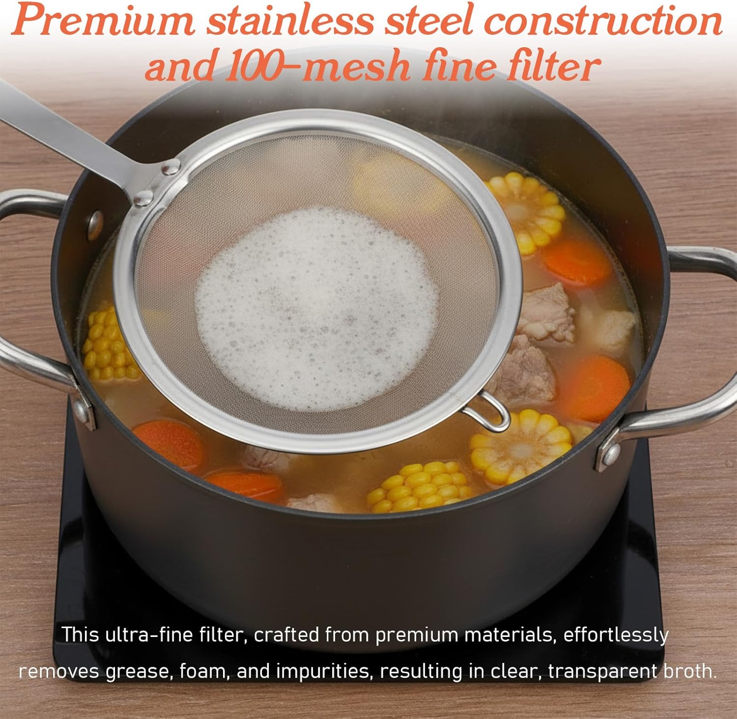 Stainless Steel Fat Skimmer Spoon 4” Fine Mesh Strainer with 9” Heat-Resistant Handle Grease Strainer Spoon Fat Separator for Cooking Frying Quinoa Soup Miso Foam Grease - Image 6