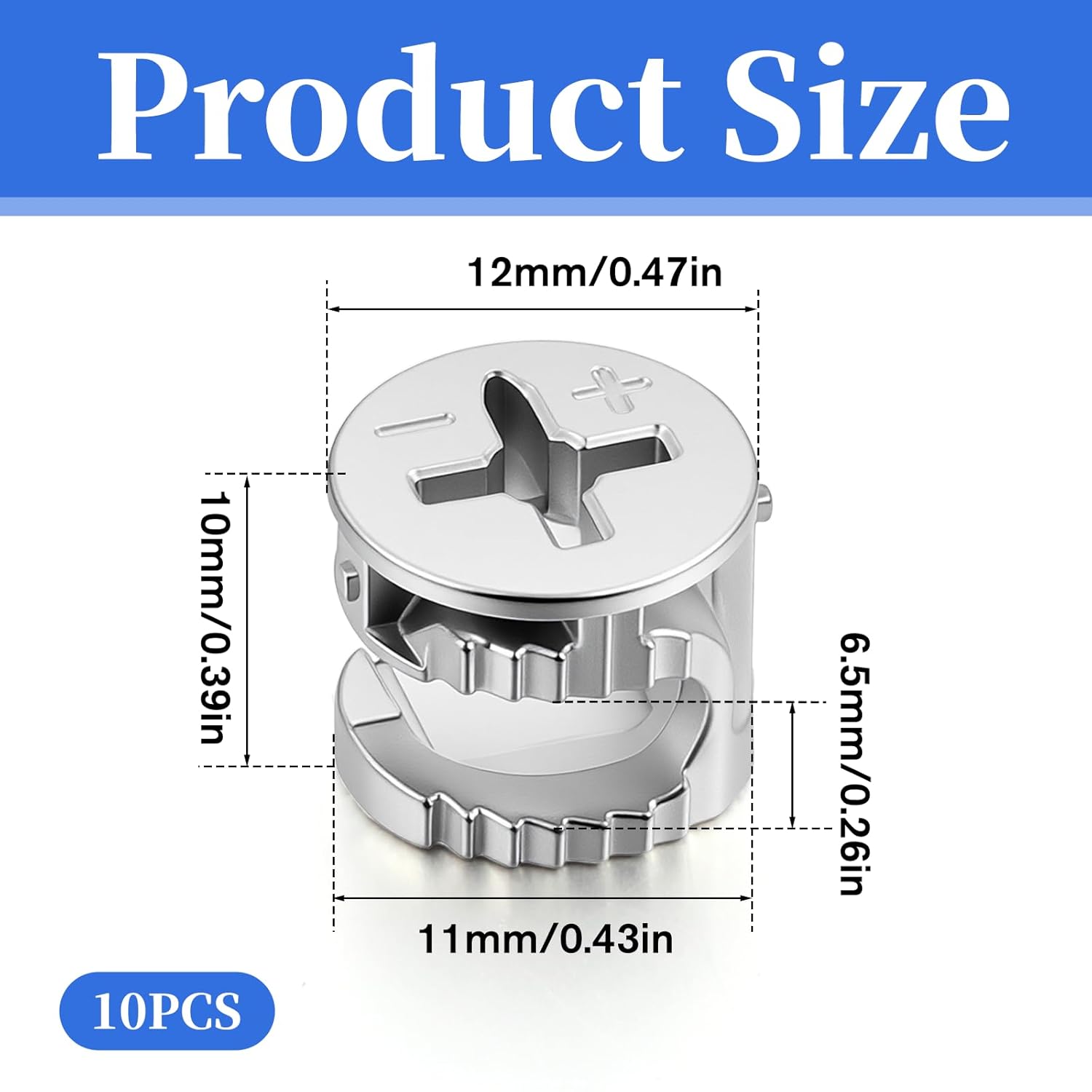 10 Pcs Cam Locks for Furniture, 12x10 mm Furniture Connecter Cam Lock Cabinet Drawer Fastener, Eccentric Locking Nuts Connectors Furnitures Repair Assembly Hardware Parts Fastener for Wardrobe Dresser - Image 3
