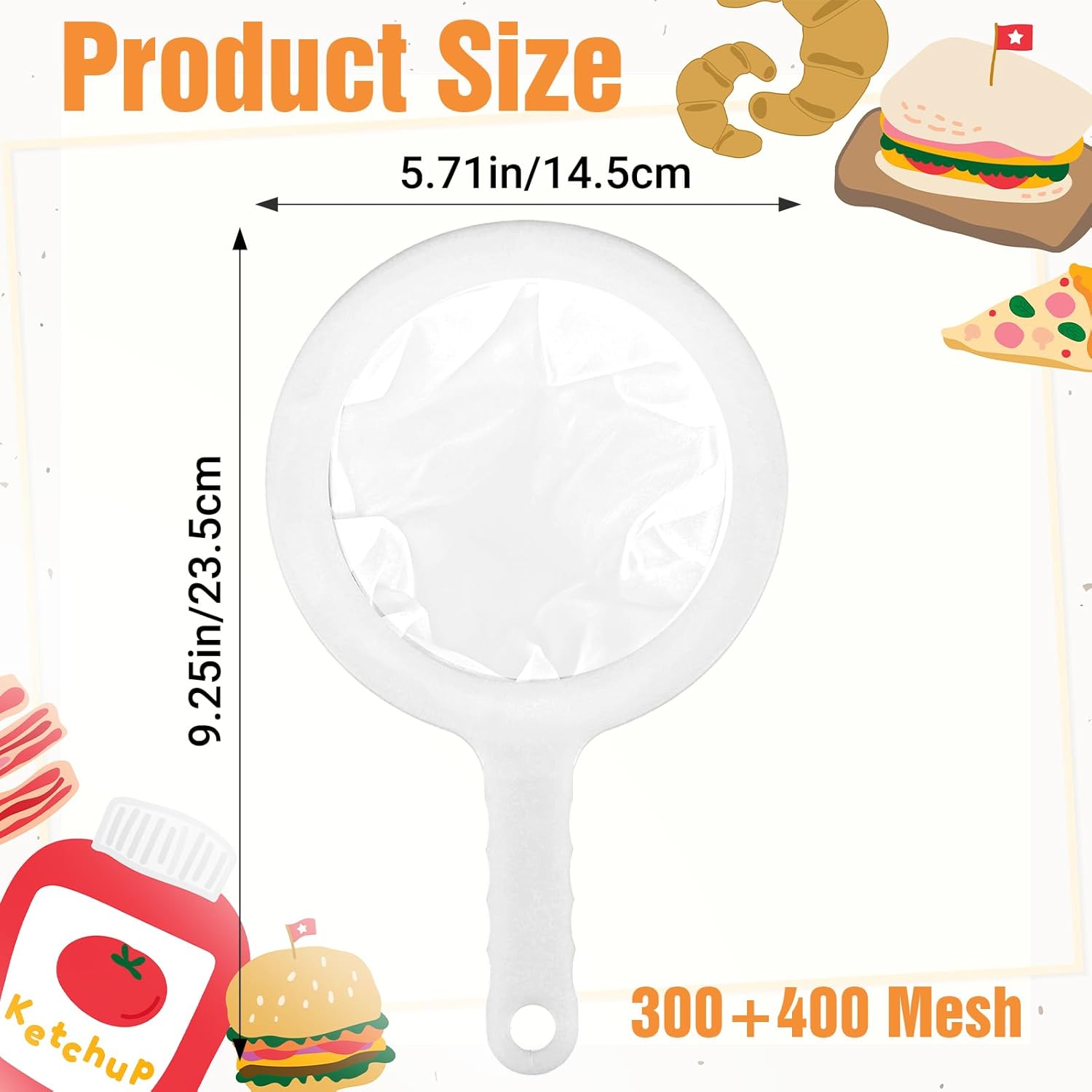 2 Pcs Plastic Fine Mesh Strainer, Nylon Ultra-Fine Juice Strainer Fine Mesh Sieve Small Coffee Strainers with Handle Mini Brine Shrimp Separation Net for Nut Milk, Yogurt, Honey, Wine (300/400 Mesh) - Image 2