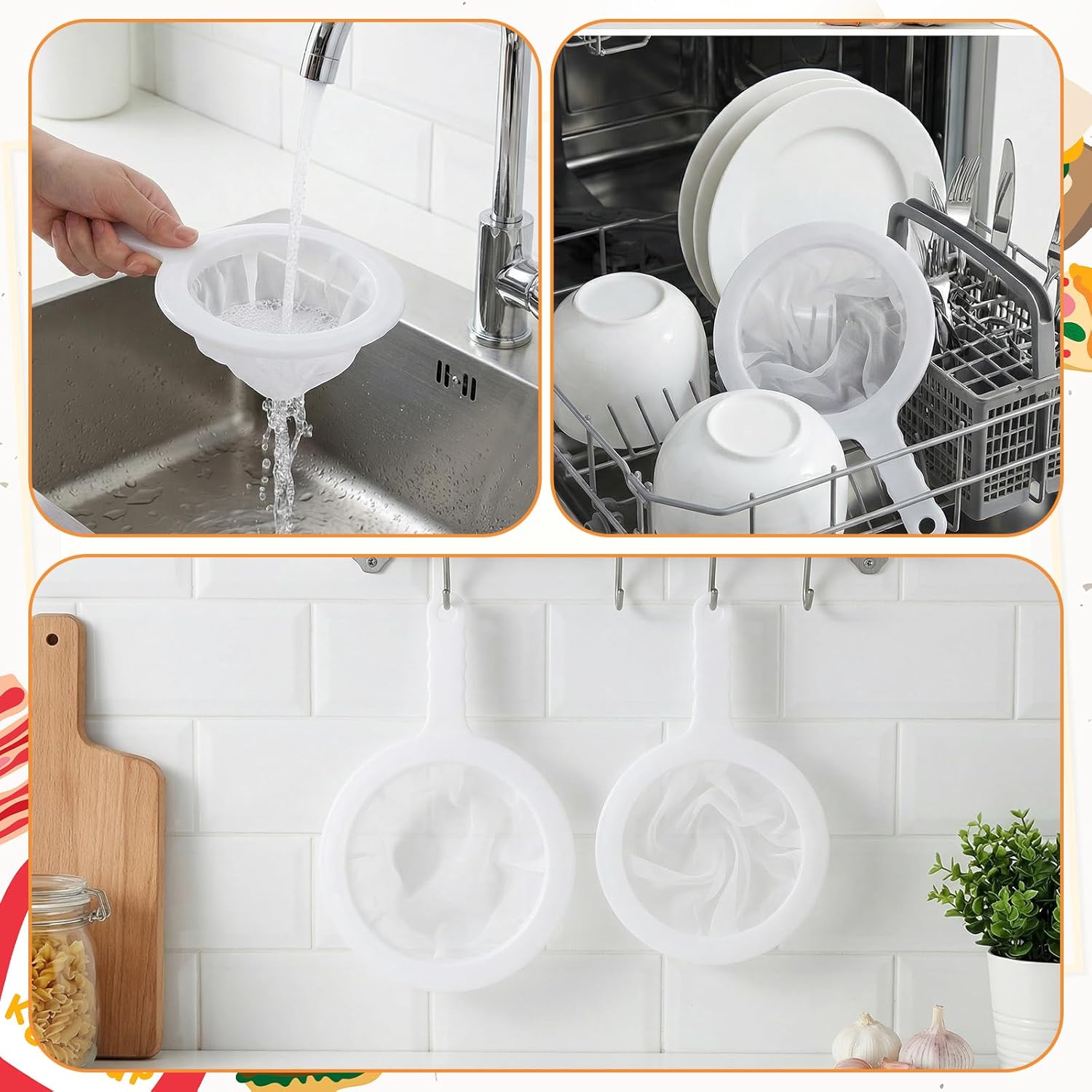 2 Pcs Plastic Fine Mesh Strainer, Nylon Ultra-Fine Juice Strainer Fine Mesh Sieve Small Coffee Strainers with Handle Mini Brine Shrimp Separation Net for Nut Milk, Yogurt, Honey, Wine (300/400 Mesh) - Image 7