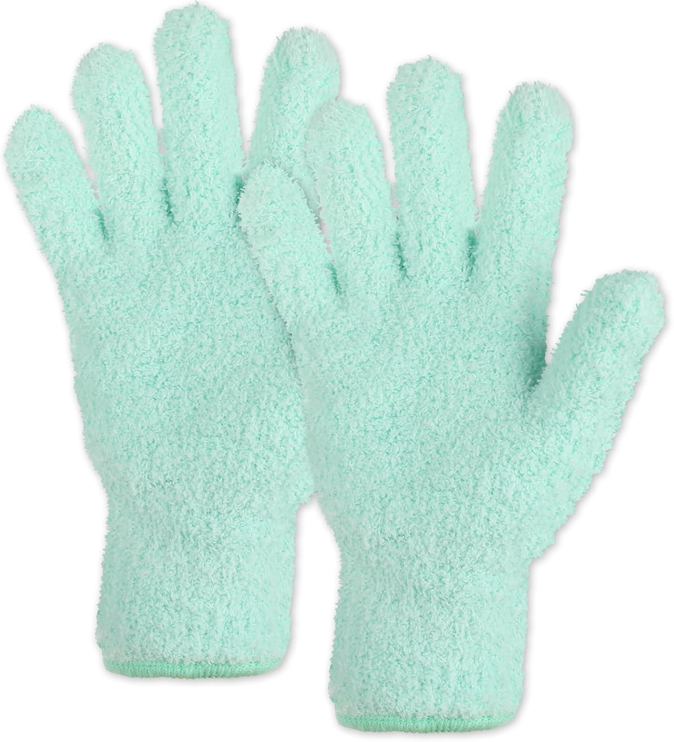 2 PCS Dusting Gloves for House Cleaning, Microfiber Coral Fleece Cleaning Mittens Reusable Washable Household Gloves for Plants Cars Blinds Lamps and Hard to Reach Corners (Cyan) - Image 1