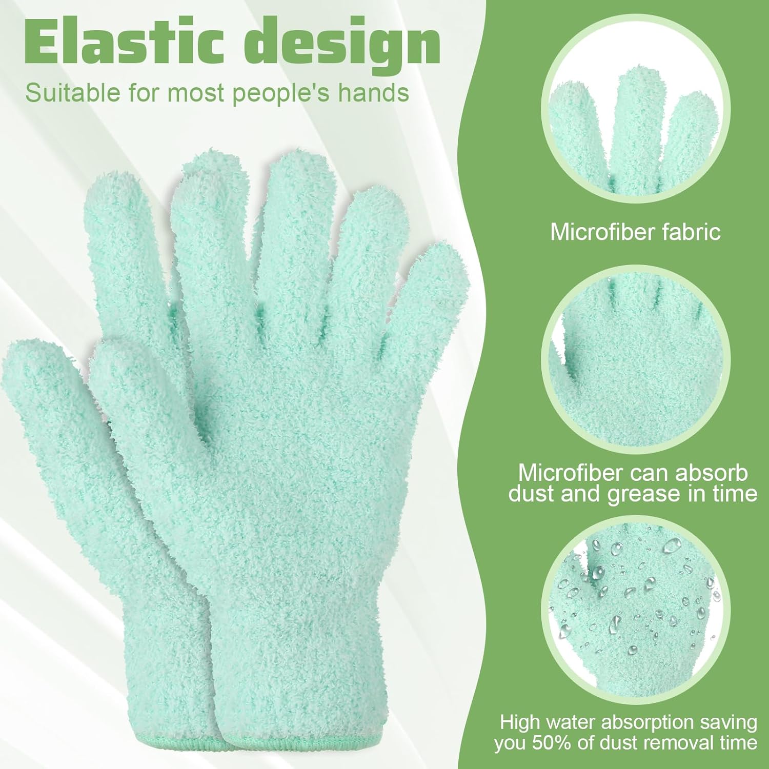 2 PCS Dusting Gloves for House Cleaning, Microfiber Coral Fleece Cleaning Mittens Reusable Washable Household Gloves for Plants Cars Blinds Lamps and Hard to Reach Corners (Cyan) - Image 2