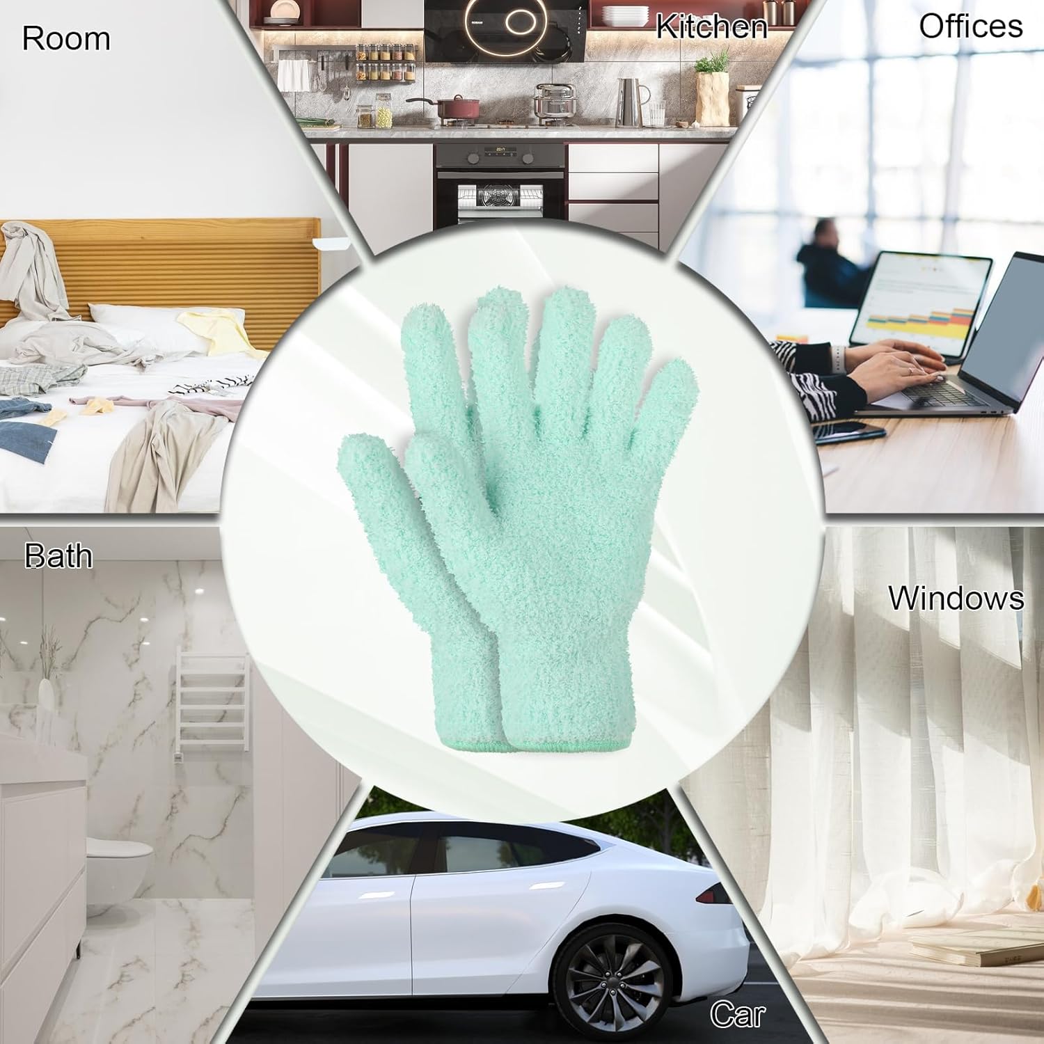 2 PCS Dusting Gloves for House Cleaning, Microfiber Coral Fleece Cleaning Mittens Reusable Washable Household Gloves for Plants Cars Blinds Lamps and Hard to Reach Corners (Cyan) - Image 6