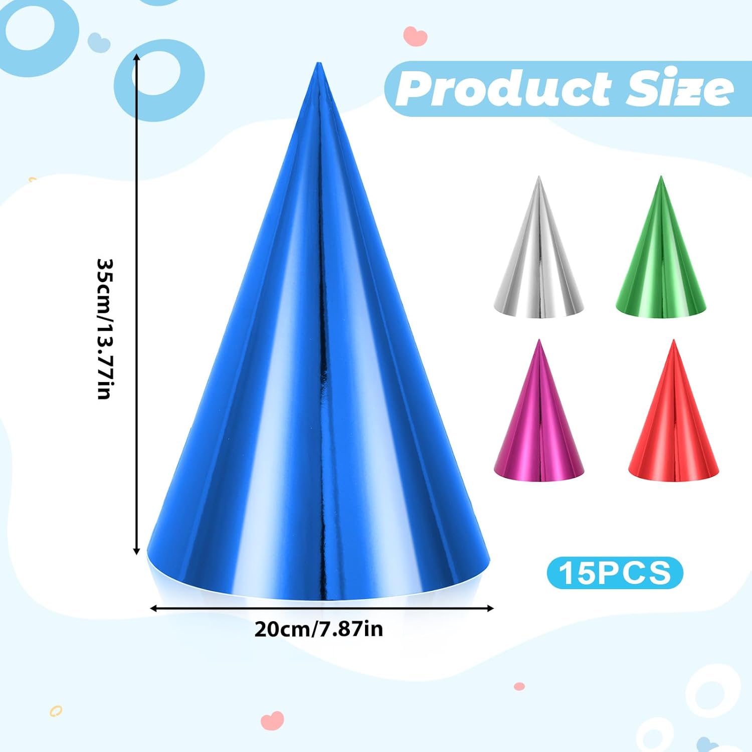15 Pcs Colorful Birthday Party Hats, Paper Cone Hats Headbands Birthday Party Supplies Handmade Celebration Headwear with Elastic String for Kids and Adults, Friend Gatherings - Image 2