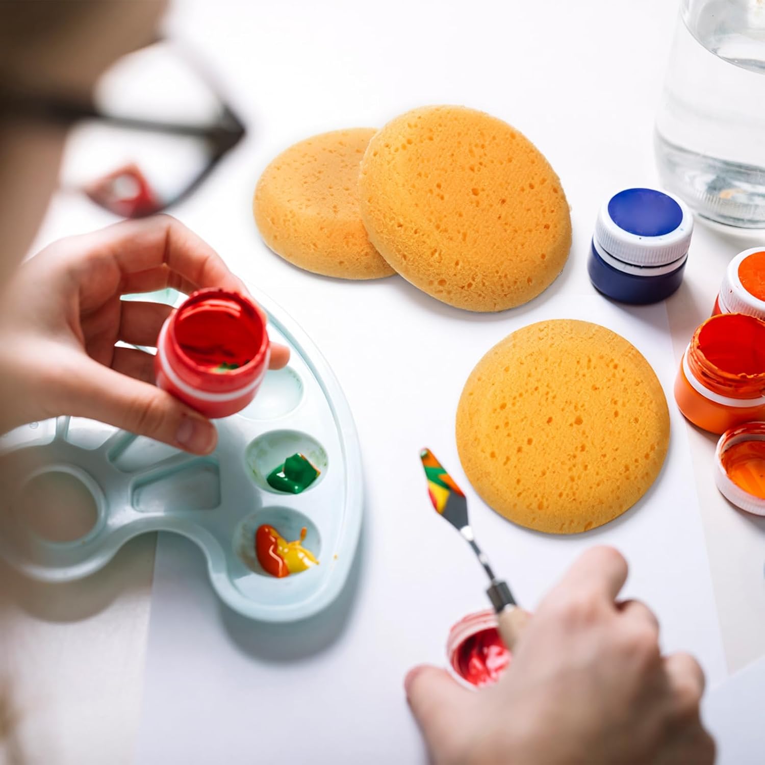 Paint Sponge, 12 Pcs Orange Round Painting Sponges 3 Inch Artist Pottery Sponge Applicator Watercolor Sponges for Face Painting Pottery Art Crafts Ceramics - Image 6