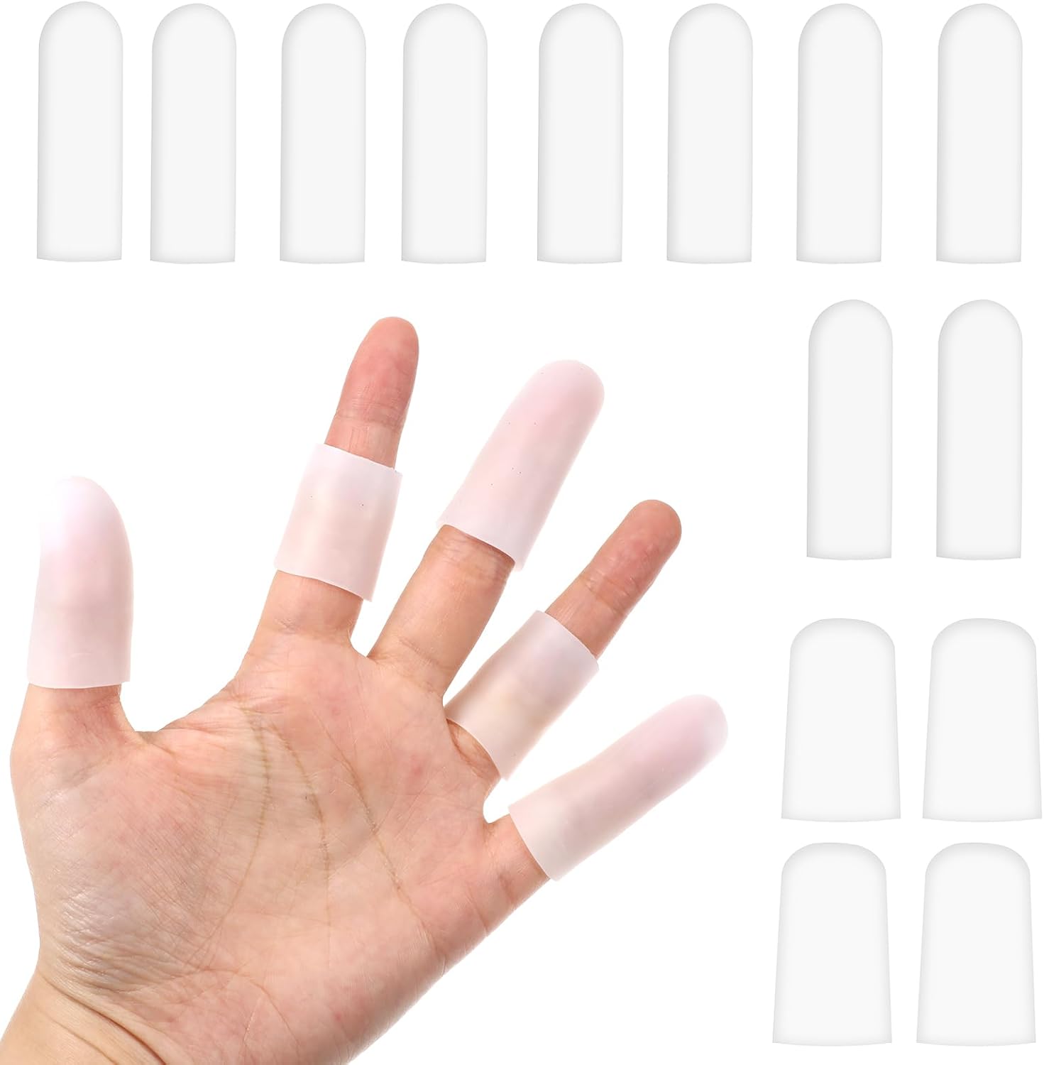 14 Pcs Silicone Finger Protectors, Waterproof Gel Thumb Small Finger Cot Protectors Stall Fingers Covers Shields Provide Relief for Fingers Cracking, Writing, Wounds (2 Size, White) - Image 1