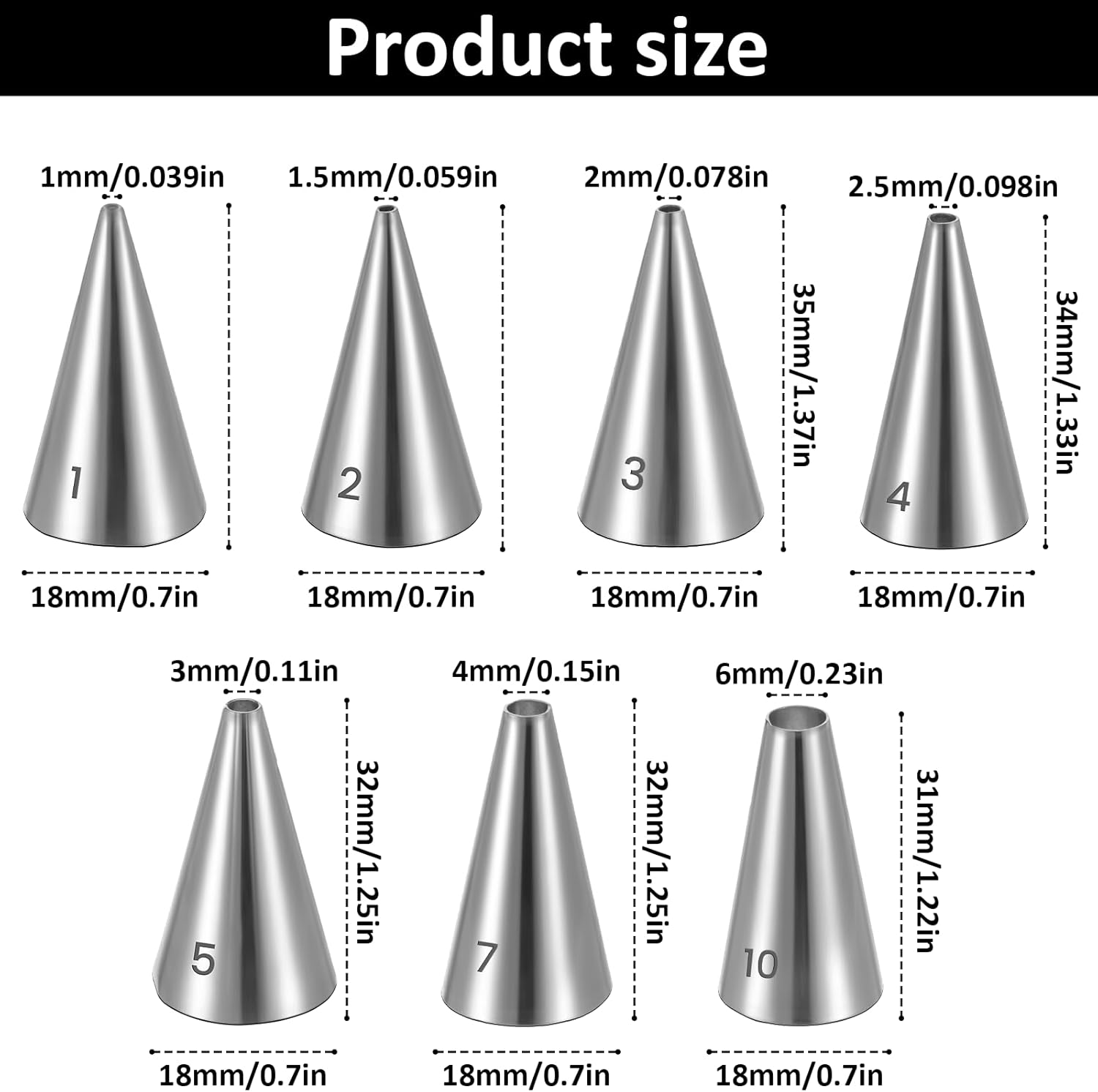 7 PCS Piping Tips, Cake Decorating Kit Extra Fine Stainless Steel Meringue Icing Tips Piping Nozzles Round Hole Icing Tip Cupcake Frosting Nozzles for Buttercream, Birthday Cake, Cupcake, DIY Art - Image 3