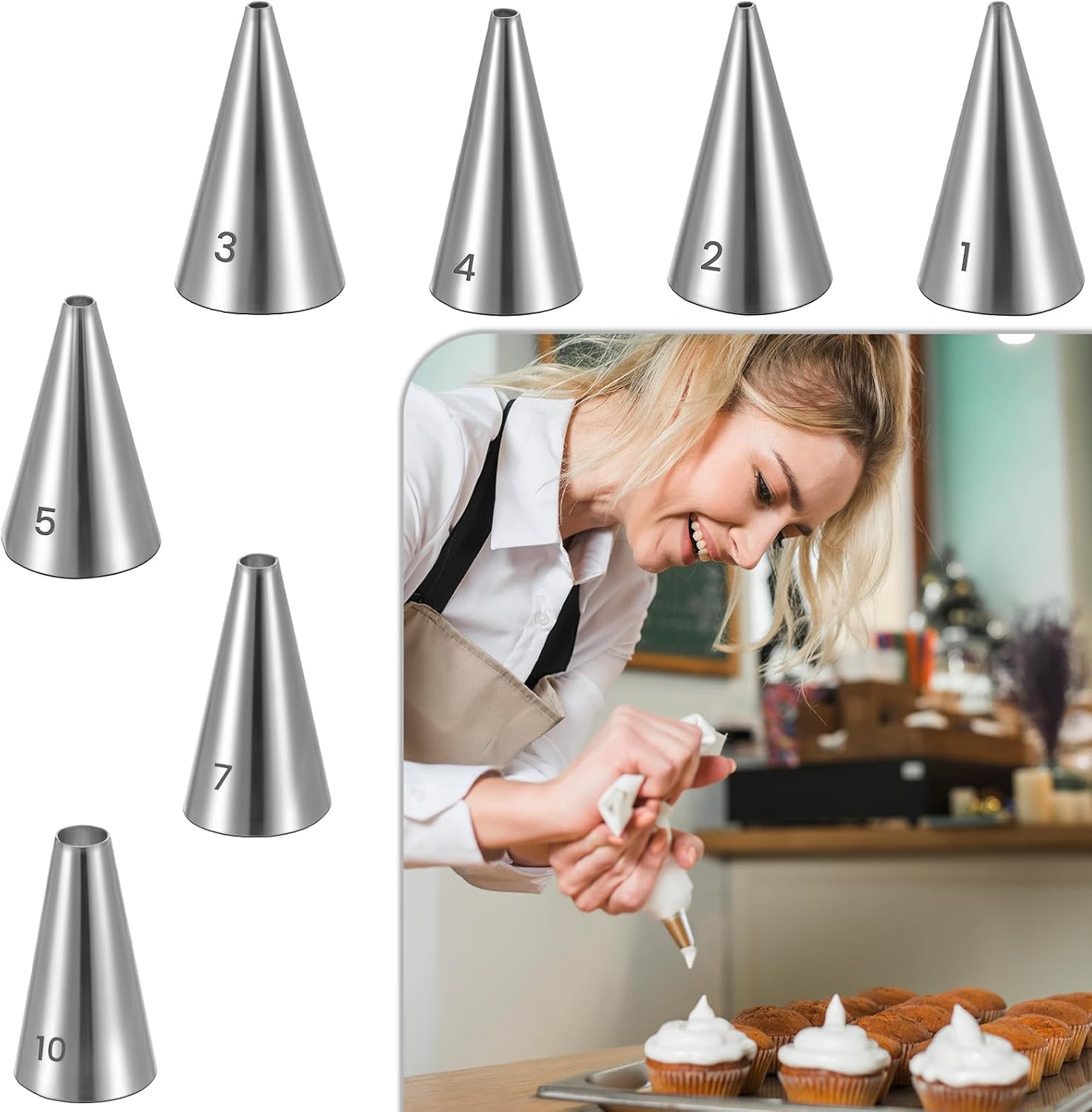 7 PCS Piping Tips, Cake Decorating Kit Extra Fine Stainless Steel Meringue Icing Tips Piping Nozzles Round Hole Icing Tip Cupcake Frosting Nozzles for Buttercream, Birthday Cake, Cupcake, DIY Art - Image 4