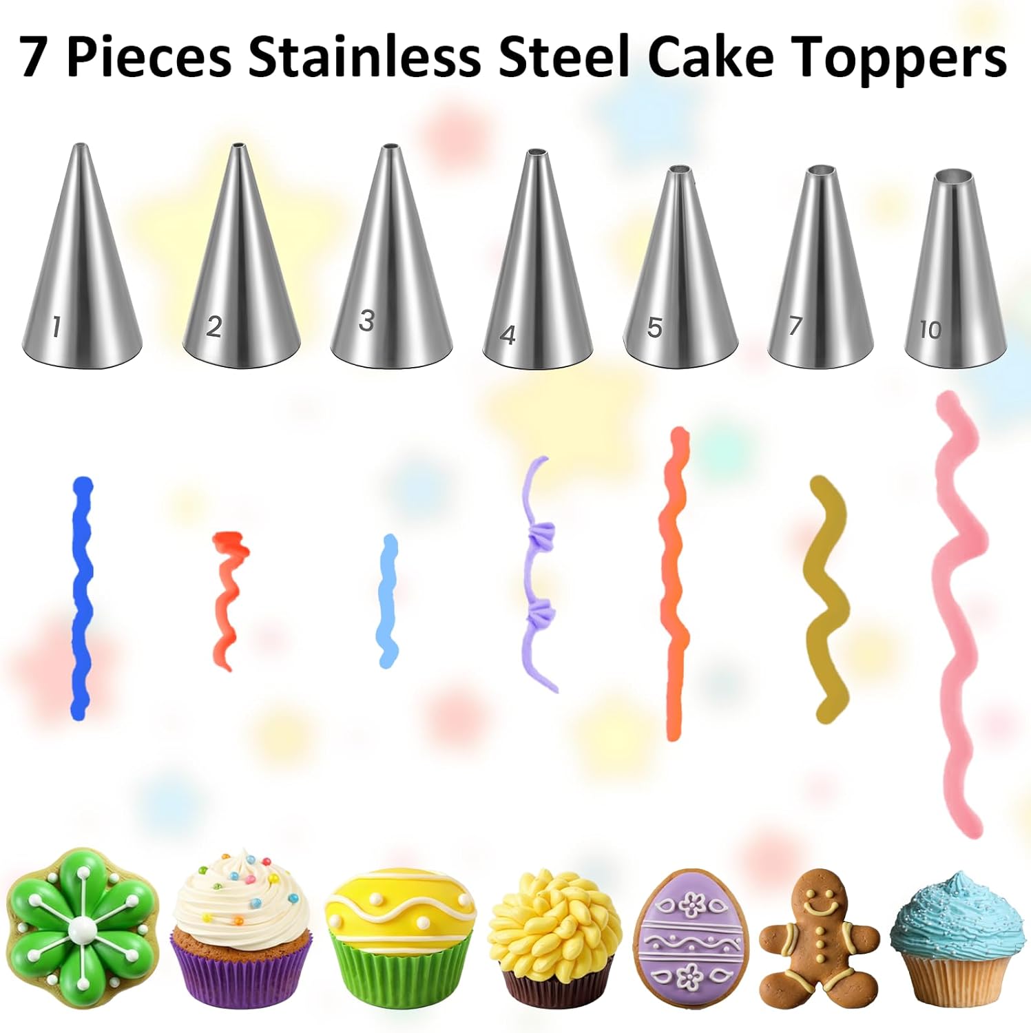 7 PCS Piping Tips, Cake Decorating Kit Extra Fine Stainless Steel Meringue Icing Tips Piping Nozzles Round Hole Icing Tip Cupcake Frosting Nozzles for Buttercream, Birthday Cake, Cupcake, DIY Art - Image 5