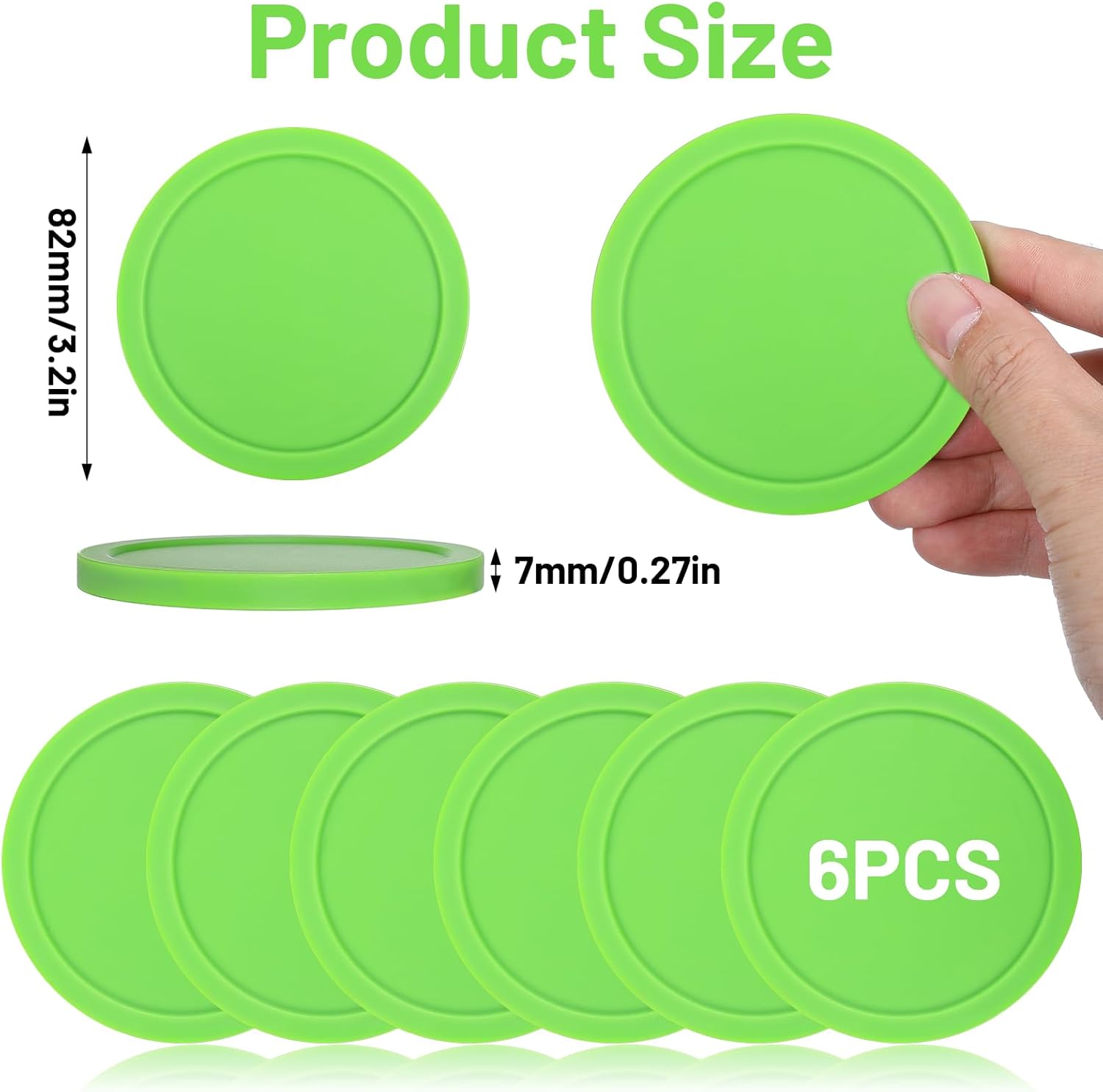 6 Pcs 3 1/4 Inches Hockey Pucks, Large Air Hockey Pucks Set Durable Puck for Air Hockeys Table Compatible with Standard Pushers and Goals Hockeys Replacement Puck Parts Set Game Tables Accessories - Image 2