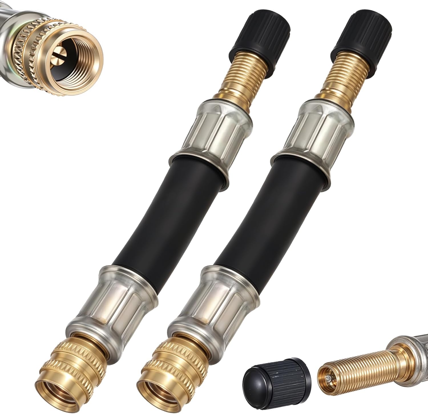 2 Pcs Valve Stem Extension, 3.93 Inches Flexible Brass Valve Stem Extension Adapter, Universal Fit Durable Design Bike Pump Tire Adapter for Car, Truck, RV, Motorcycle, Bike, Scooter - Image 1