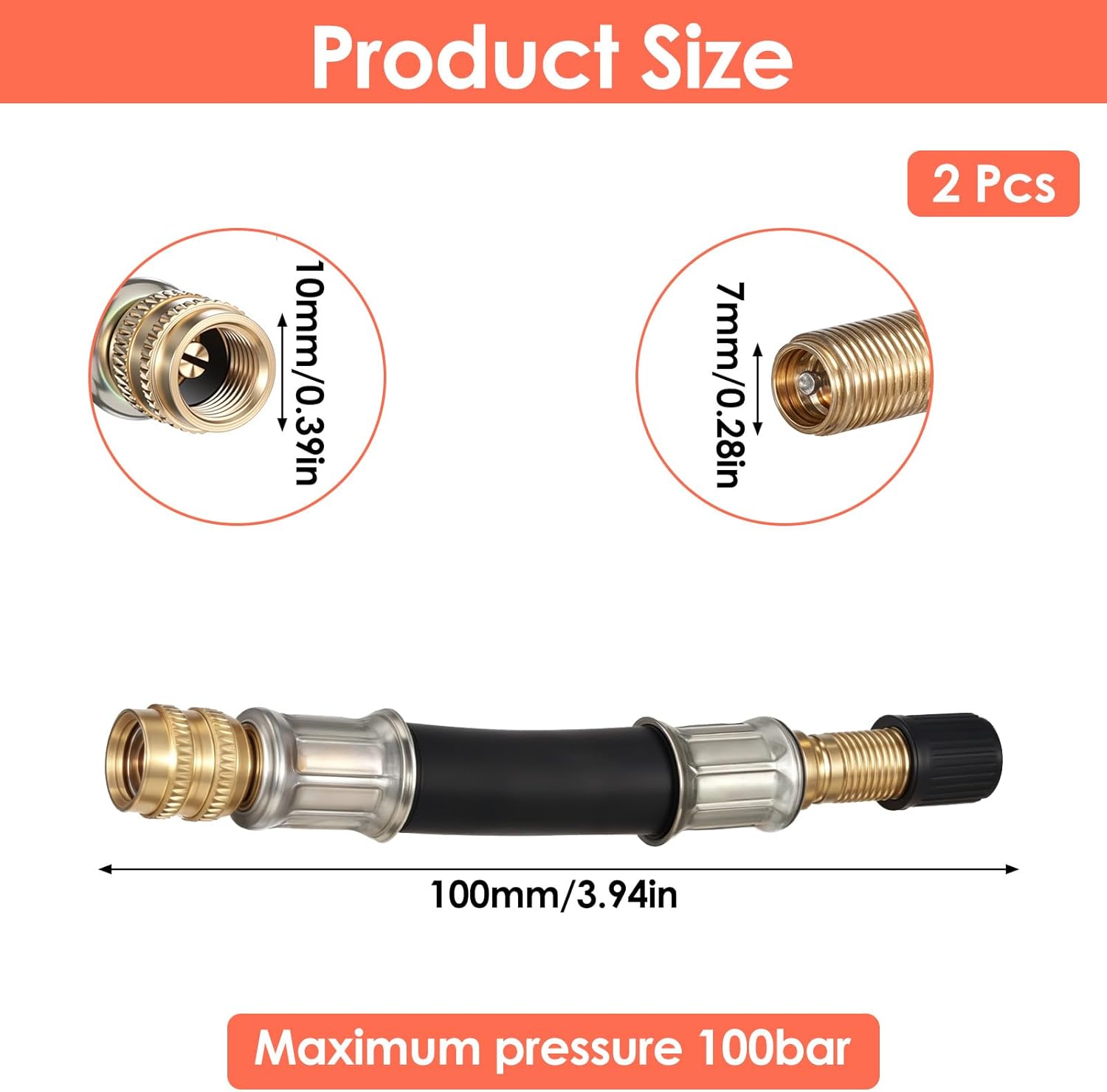 2 Pcs Valve Stem Extension, 3.93 Inches Flexible Brass Valve Stem Extension Adapter, Universal Fit Durable Design Bike Pump Tire Adapter for Car, Truck, RV, Motorcycle, Bike, Scooter - Image 2