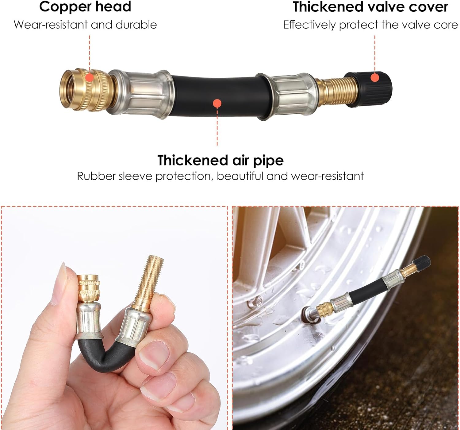 2 Pcs Valve Stem Extension, 3.93 Inches Flexible Brass Valve Stem Extension Adapter, Universal Fit Durable Design Bike Pump Tire Adapter for Car, Truck, RV, Motorcycle, Bike, Scooter - Image 4