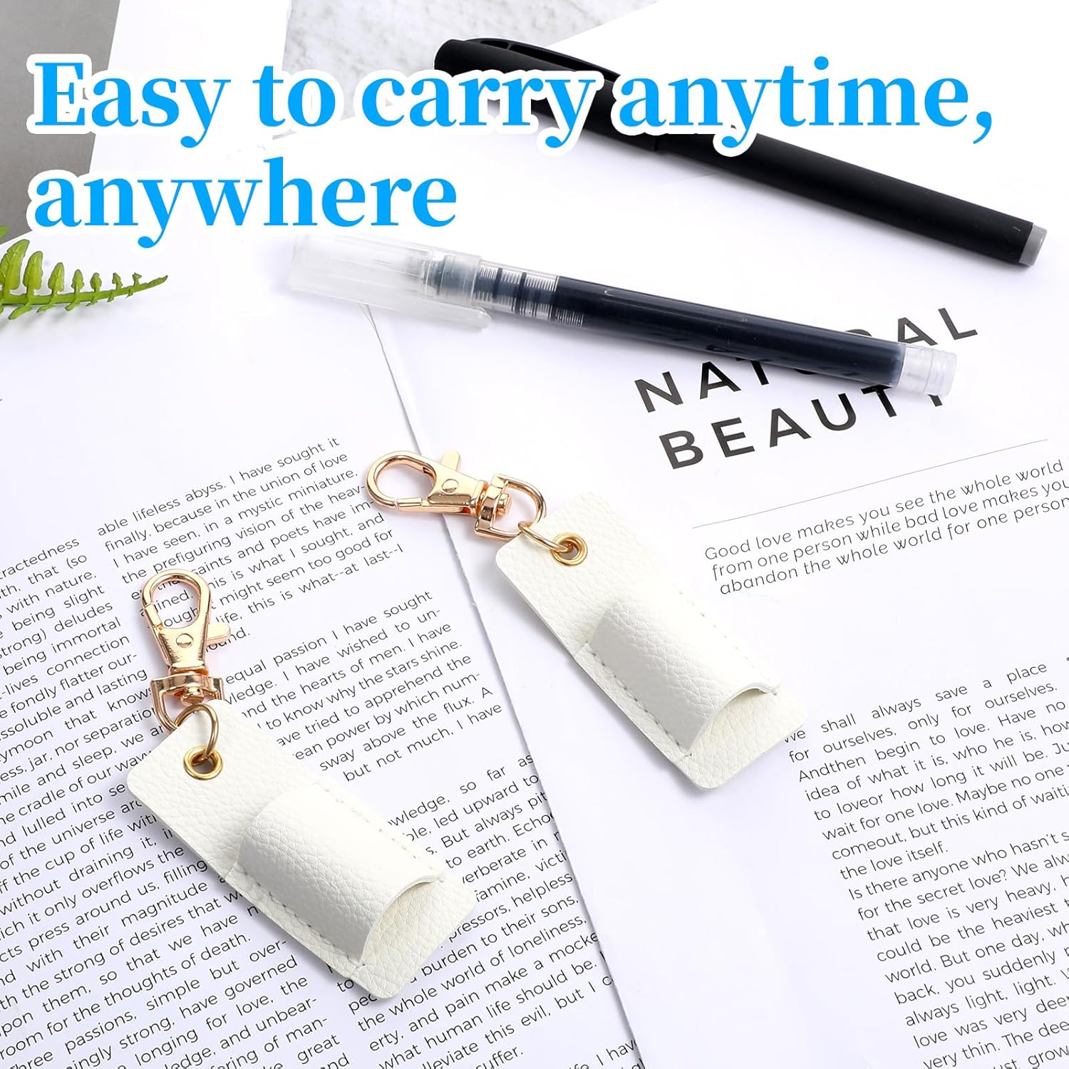 2 Pcs Pen Holder for Lanyard, White PU Leather Anti-Lost Lanyard Pen Clip Retractable Pens Holder Clip Keychain, Portable Pouch Pocket Pens Holders for Pencil Badges Clipboard Nurses Office School - Image 5