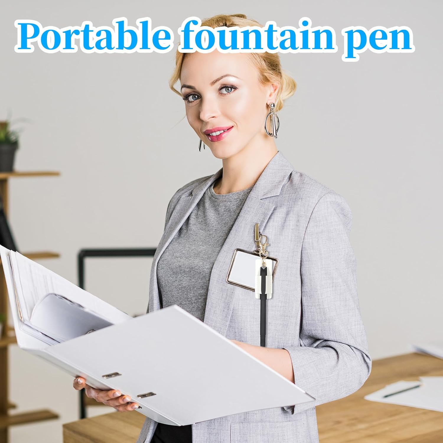 2 Pcs Pen Holder for Lanyard, White PU Leather Anti-Lost Lanyard Pen Clip Retractable Pens Holder Clip Keychain, Portable Pouch Pocket Pens Holders for Pencil Badges Clipboard Nurses Office School - Image 6