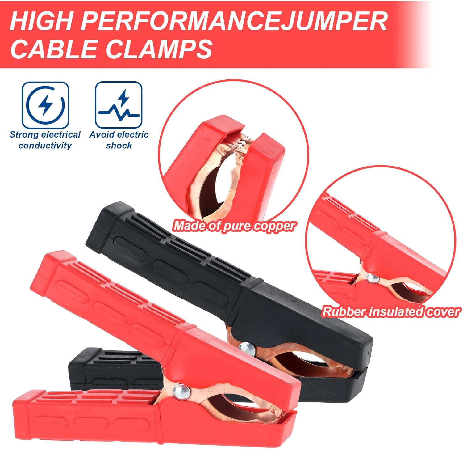 Jumper Cable Clamps, 2 Pcs Alligator Battery Clamps Clips Heavy Duty Batteries Charger Clamp 200 A Jumper Cable Ends Clamp Welder Clips for Under 5AWG Automotive Batteries Jump Starter Cables - Image 5