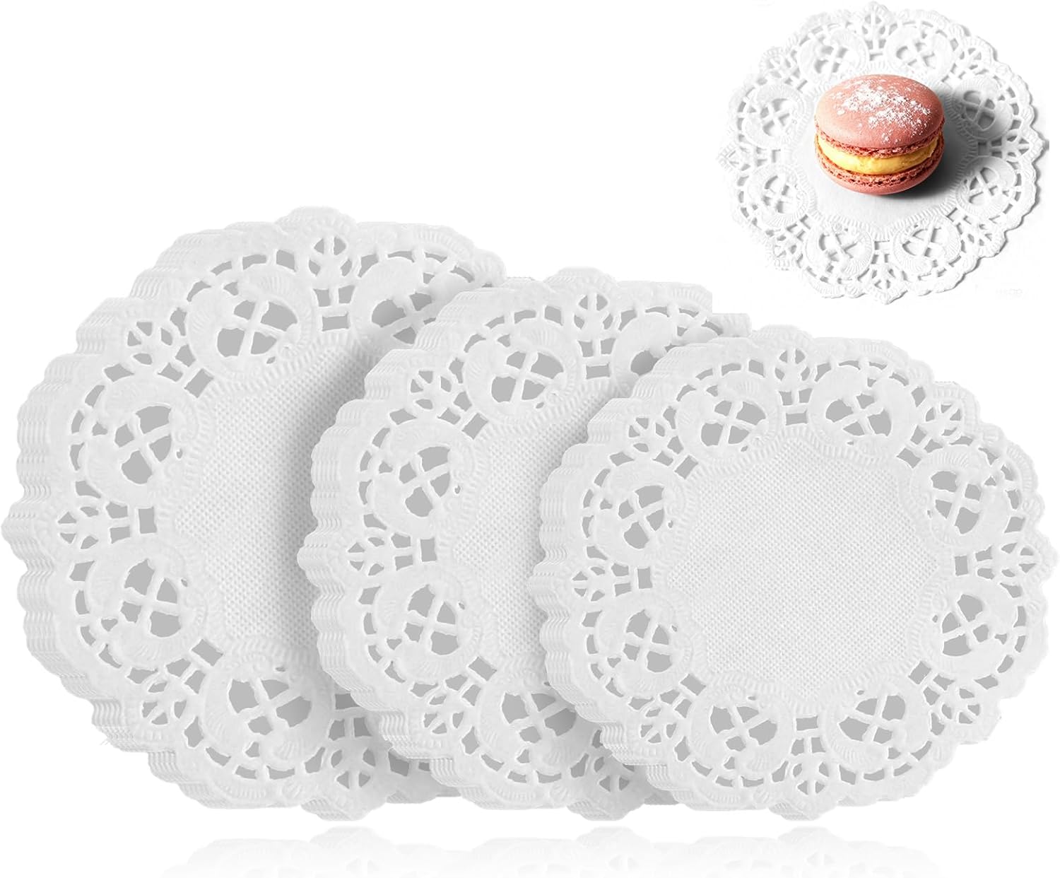 300 Pcs Paper Doilies, 3 sizes Lace Doilies Paper Round Disposable Placemats White-Doilies for Tables Dessert Trays Party Craft Wedding Birthday Cakes Tableware Decorations (3.5 in, 4.5 in, 5.5 in) - Image 1