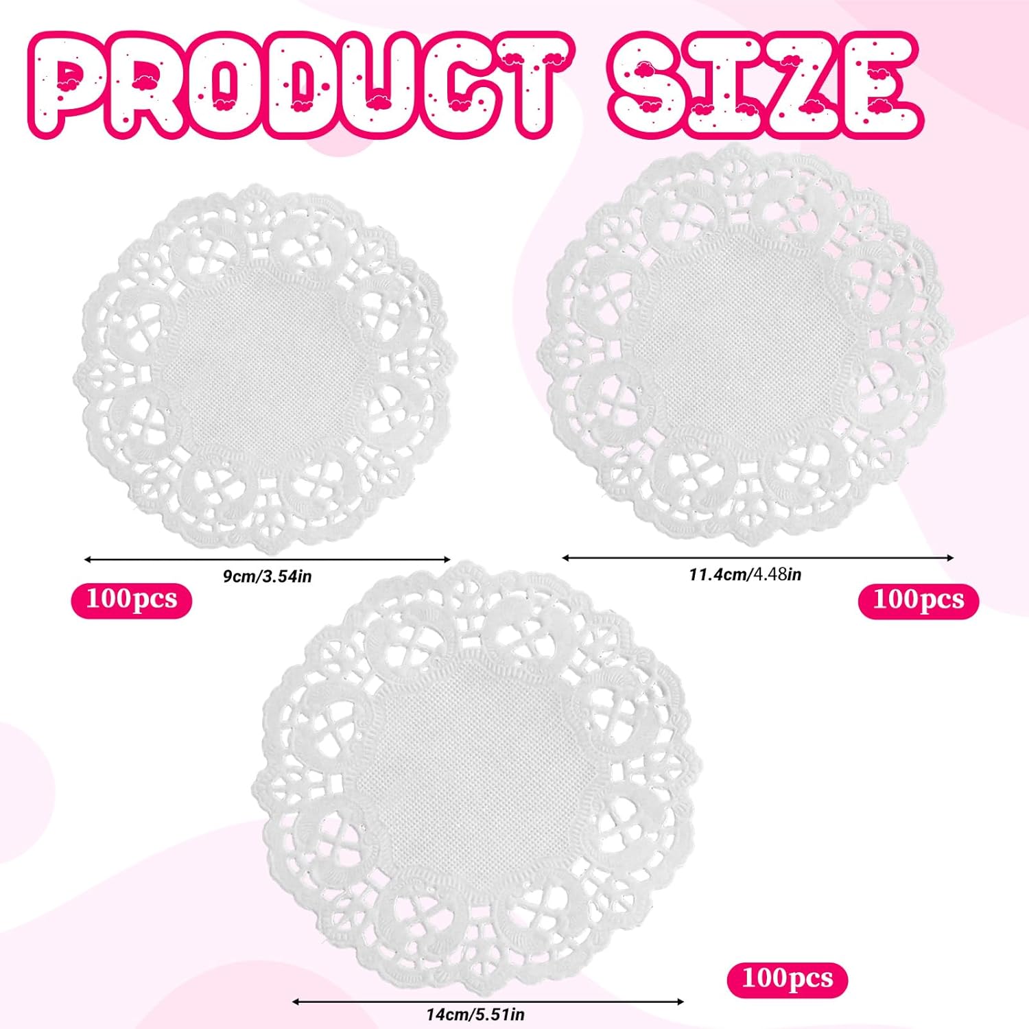 300 Pcs Paper Doilies, 3 sizes Lace Doilies Paper Round Disposable Placemats White-Doilies for Tables Dessert Trays Party Craft Wedding Birthday Cakes Tableware Decorations (3.5 in, 4.5 in, 5.5 in) - Image 2