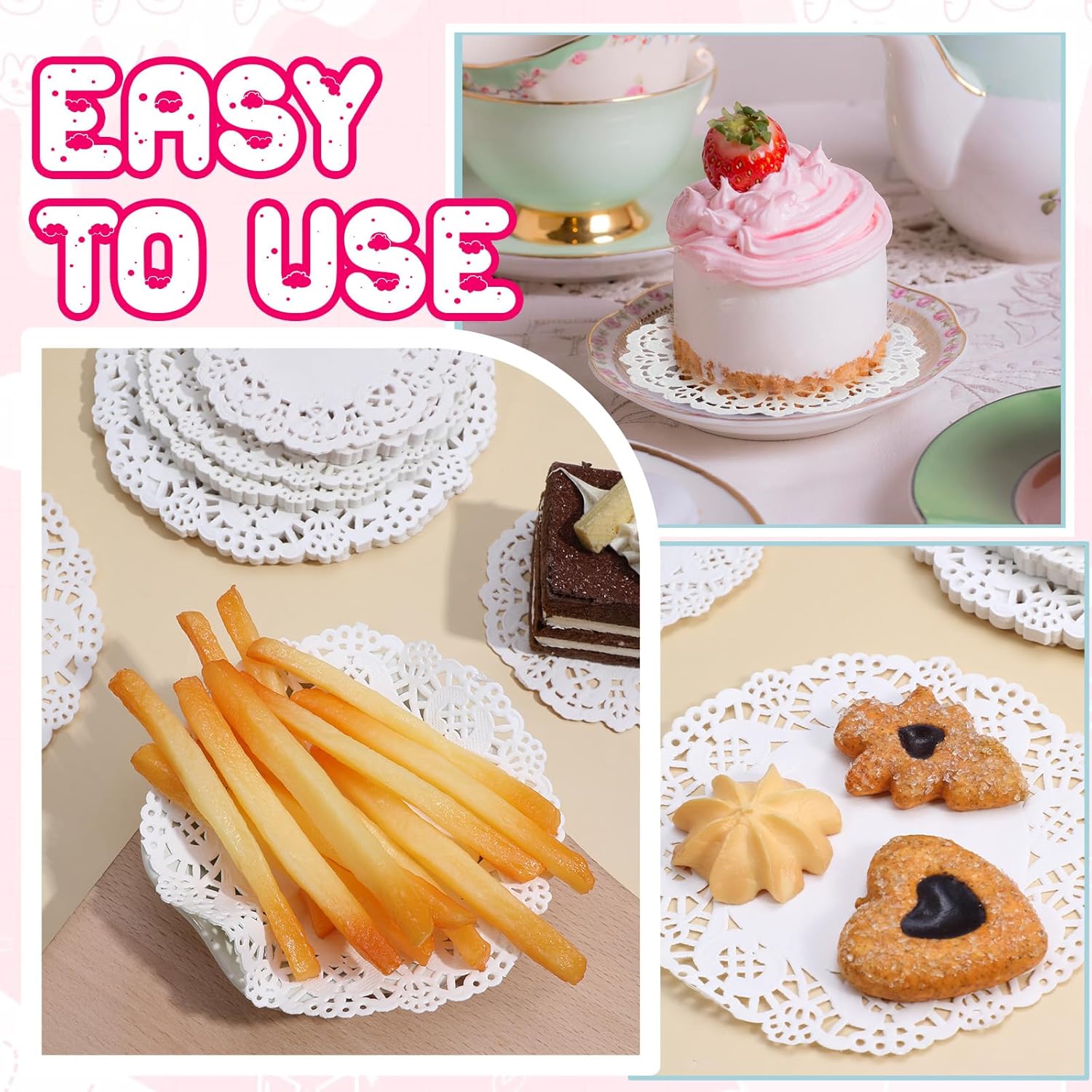 300 Pcs Paper Doilies, 3 sizes Lace Doilies Paper Round Disposable Placemats White-Doilies for Tables Dessert Trays Party Craft Wedding Birthday Cakes Tableware Decorations (3.5 in, 4.5 in, 5.5 in) - Image 3