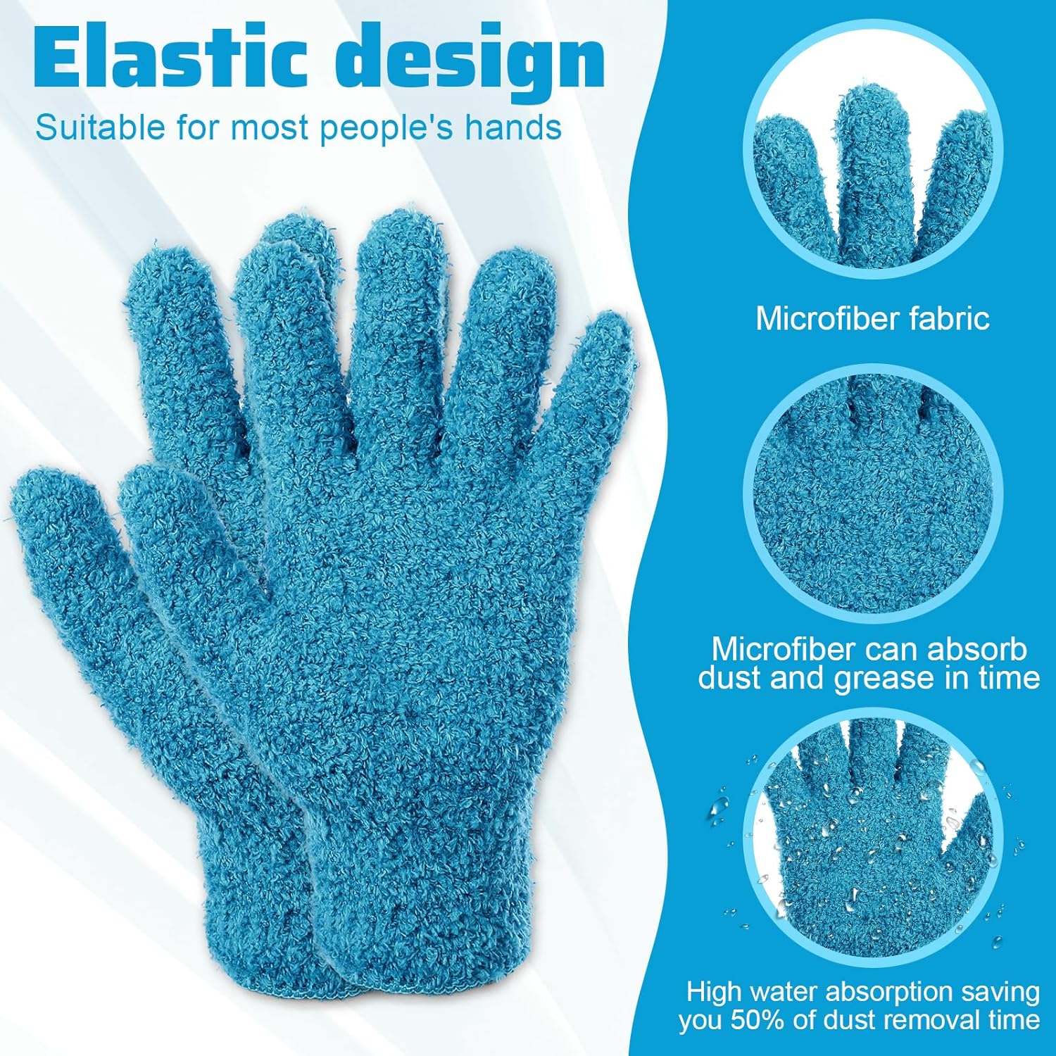 Microfiber Gloves for Plants Dusting Cleaning, Dusting Gloves for House Cleanings, Coral Fleece Cleaning Mittens Reusable Household Glove for Plants Cars Blinds Lamps Hard to Reach Corners (Blue) - Image 2
