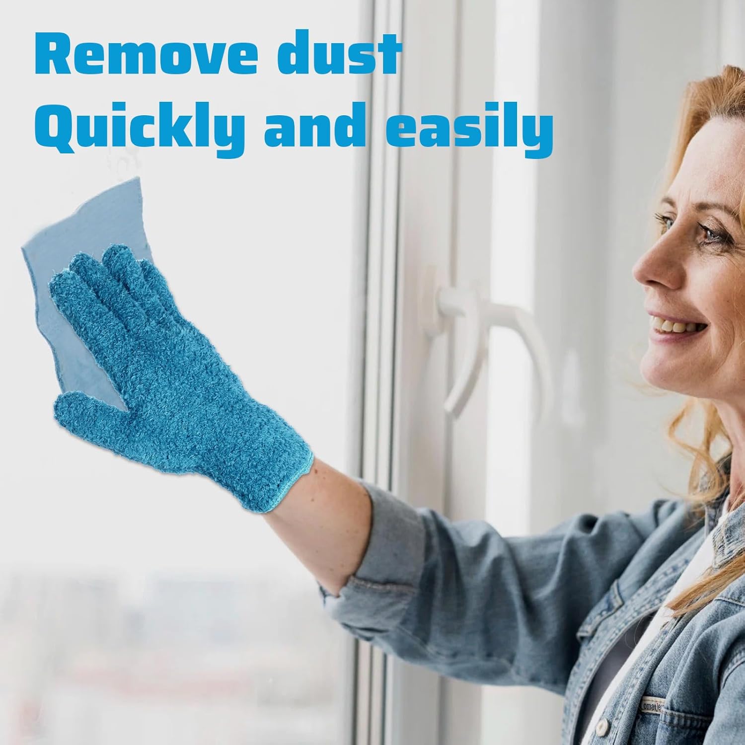 Microfiber Gloves for Plants Dusting Cleaning, Dusting Gloves for House Cleanings, Coral Fleece Cleaning Mittens Reusable Household Glove for Plants Cars Blinds Lamps Hard to Reach Corners (Blue) - Image 3