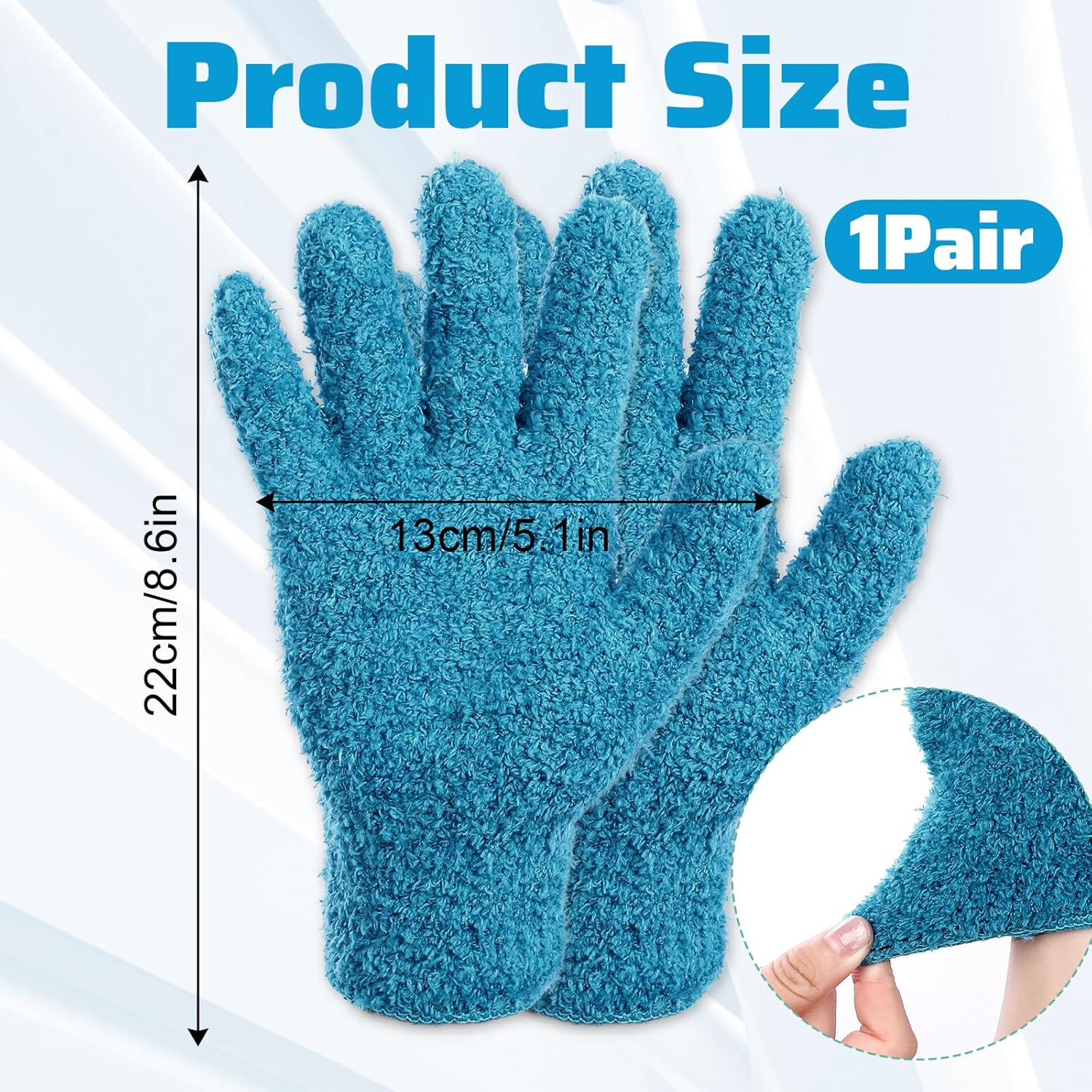 Microfiber Gloves for Plants Dusting Cleaning, Dusting Gloves for House Cleanings, Coral Fleece Cleaning Mittens Reusable Household Glove for Plants Cars Blinds Lamps Hard to Reach Corners (Blue) - Image 4