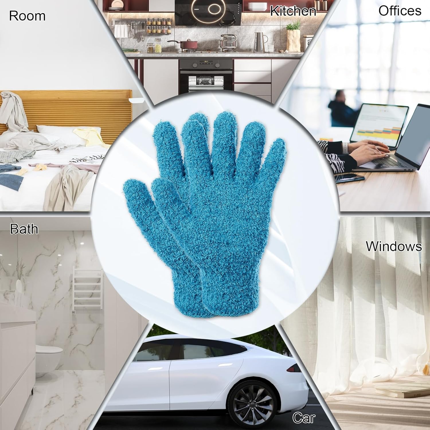 Microfiber Gloves for Plants Dusting Cleaning, Dusting Gloves for House Cleanings, Coral Fleece Cleaning Mittens Reusable Household Glove for Plants Cars Blinds Lamps Hard to Reach Corners (Blue) - Image 5