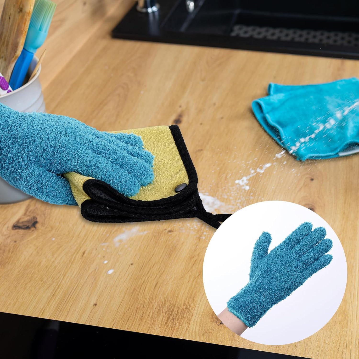 Microfiber Gloves for Plants Dusting Cleaning, Dusting Gloves for House Cleanings, Coral Fleece Cleaning Mittens Reusable Household Glove for Plants Cars Blinds Lamps Hard to Reach Corners (Blue) - Image 7