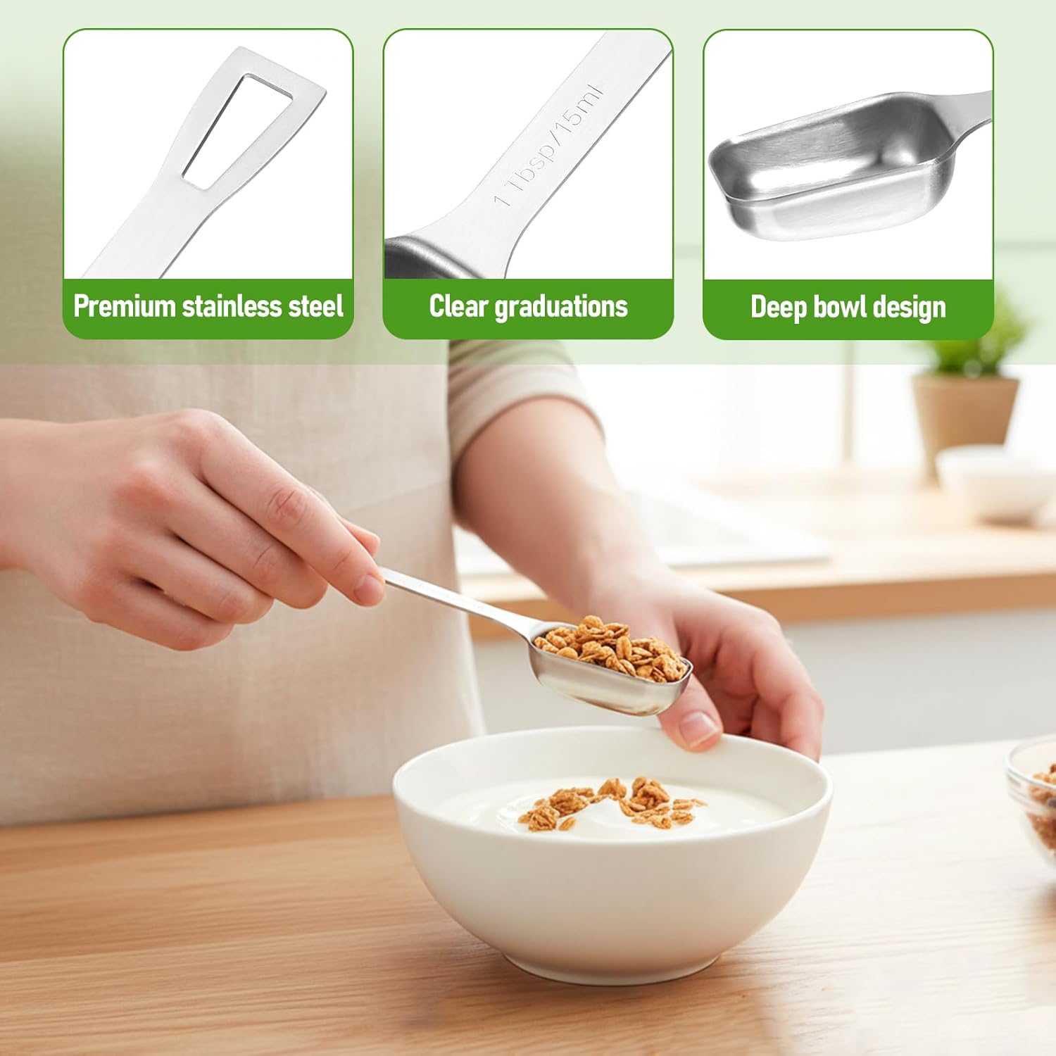 2 Pcs 1 Tablespoon, Stainless Steel Single Long Handle Measuring Spoon Scoop for Coffee Spices Tea Sugar, Dishwasher Safe Rust-Resistant Kitchen Gadgets for Cooking Baking (1tbsp, 3tsp, 15ml, 1/2oz) - Image 4