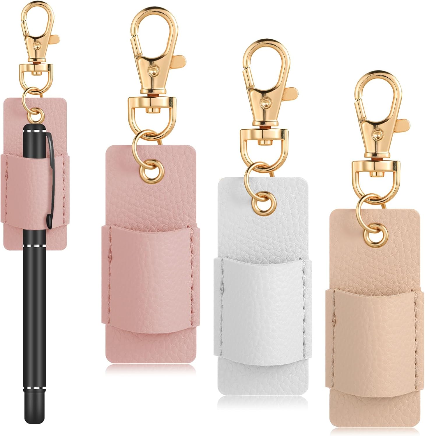 3 Pcs Pen Holder for Lanyard, Anti-Lost Neck Lanyard Pen Holder Keychain, PU Leather Retractable Pencils Clip Portable Single Pouch, Office Supplies for Badge Reels Nurses Clerks Couriers (3 Colors) - Image 1
