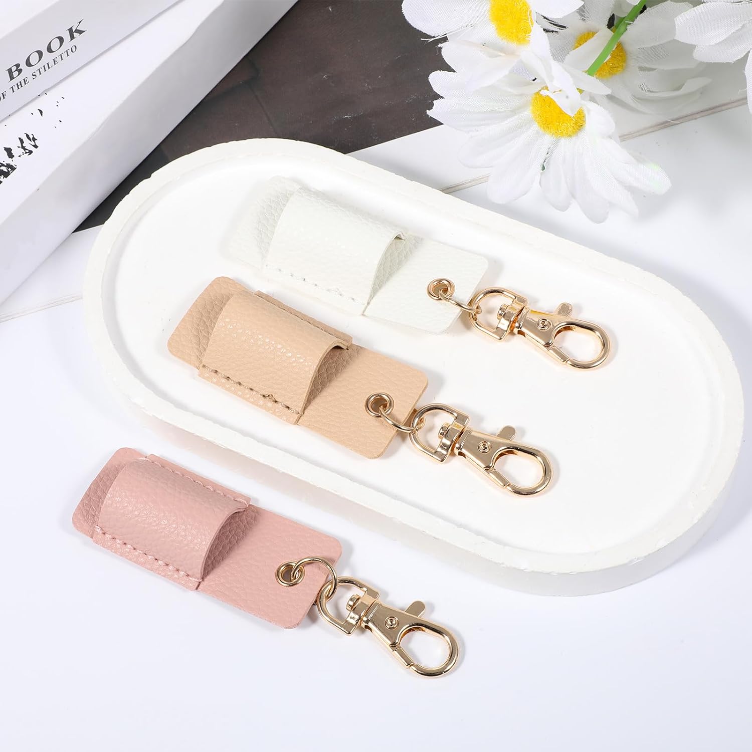 3 Pcs Pen Holder for Lanyard, Anti-Lost Neck Lanyard Pen Holder Keychain, PU Leather Retractable Pencils Clip Portable Single Pouch, Office Supplies for Badge Reels Nurses Clerks Couriers (3 Colors) - Image 2
