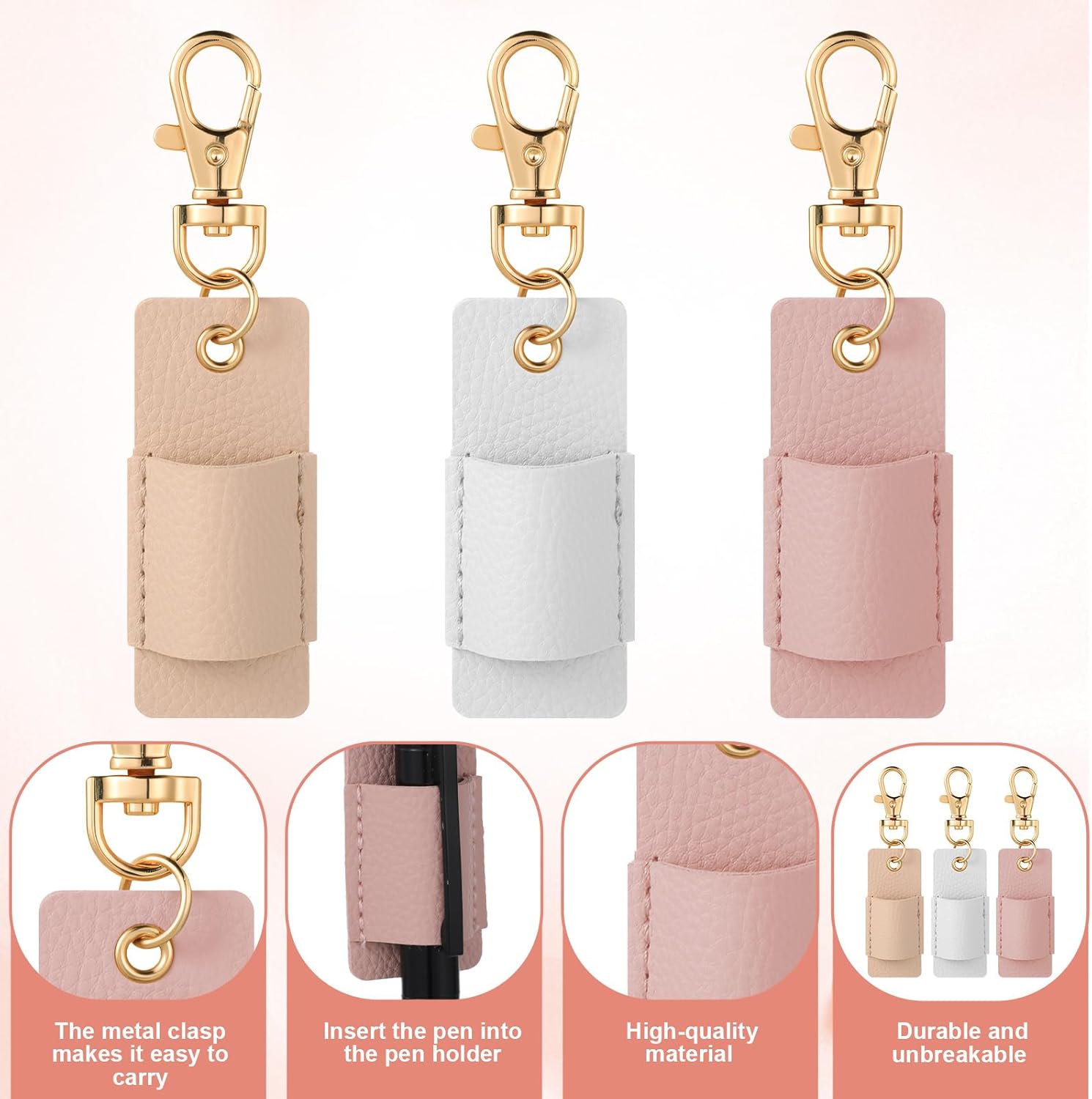 3 Pcs Pen Holder for Lanyard, Anti-Lost Neck Lanyard Pen Holder Keychain, PU Leather Retractable Pencils Clip Portable Single Pouch, Office Supplies for Badge Reels Nurses Clerks Couriers (3 Colors) - Image 3